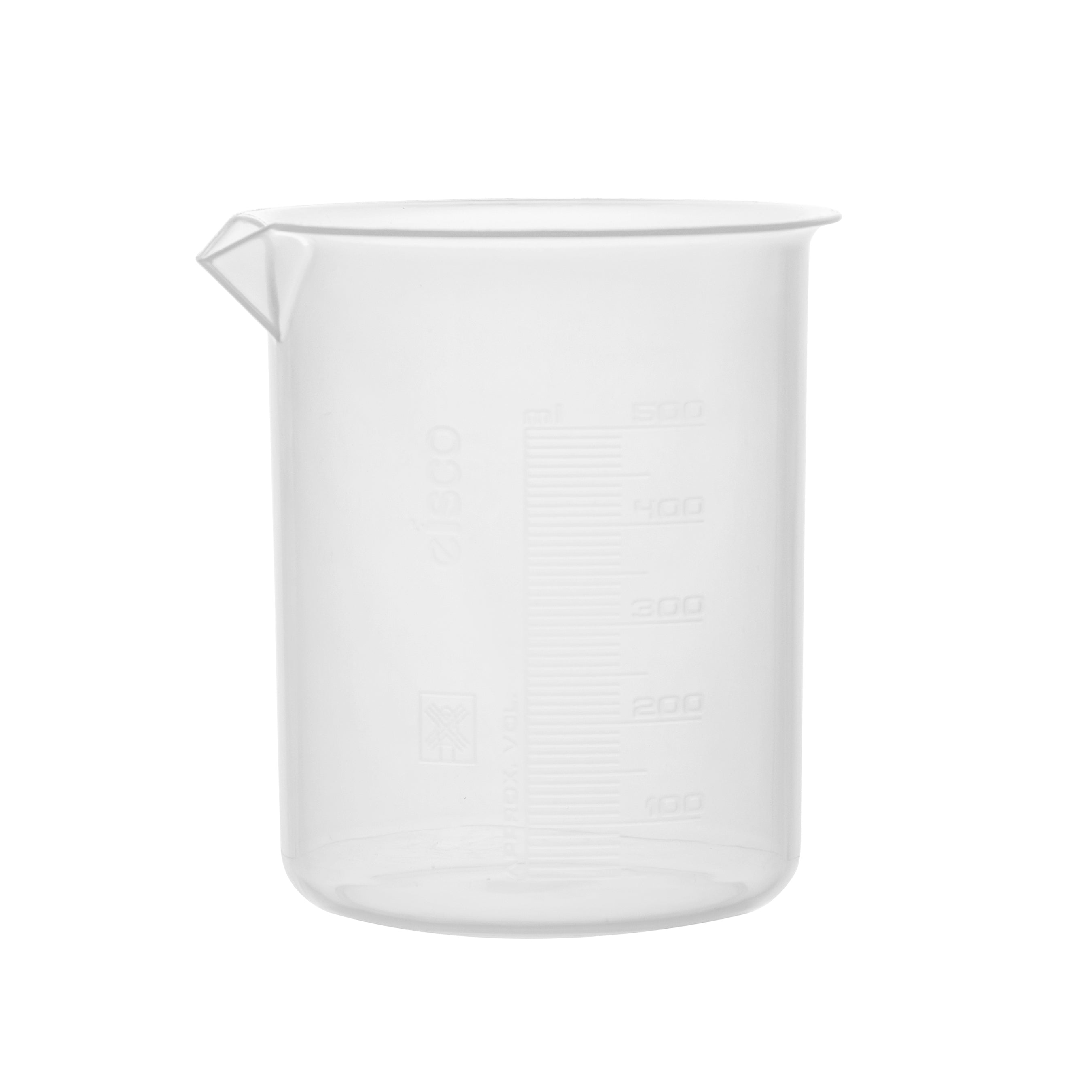 4-Pack Euro Design Polypropylene Beakers with Raised Graduations and Tapered Spout, 500mL