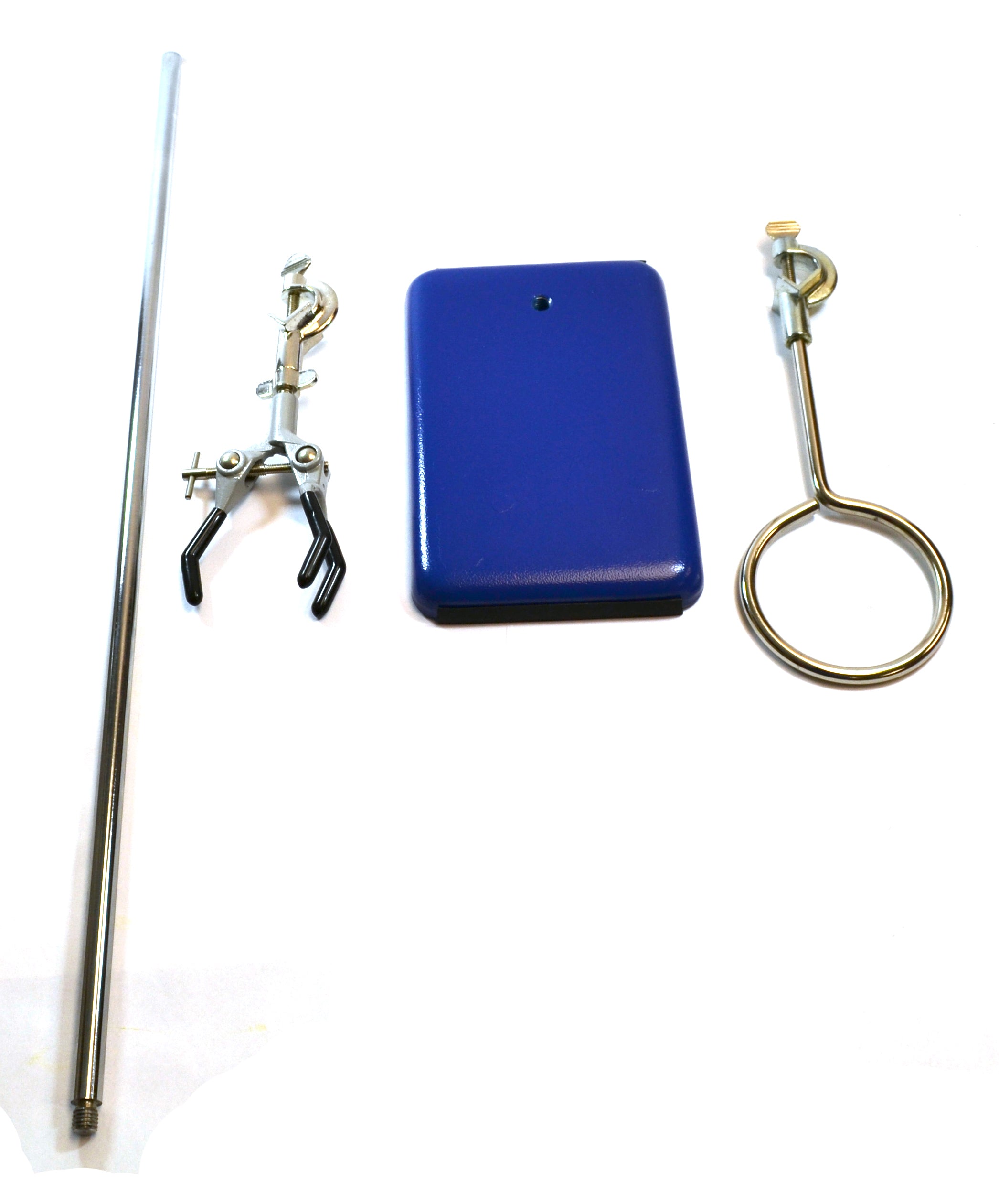 4-Piece Rectangular Retort Stand Set with Coated 3-Prong Clamp