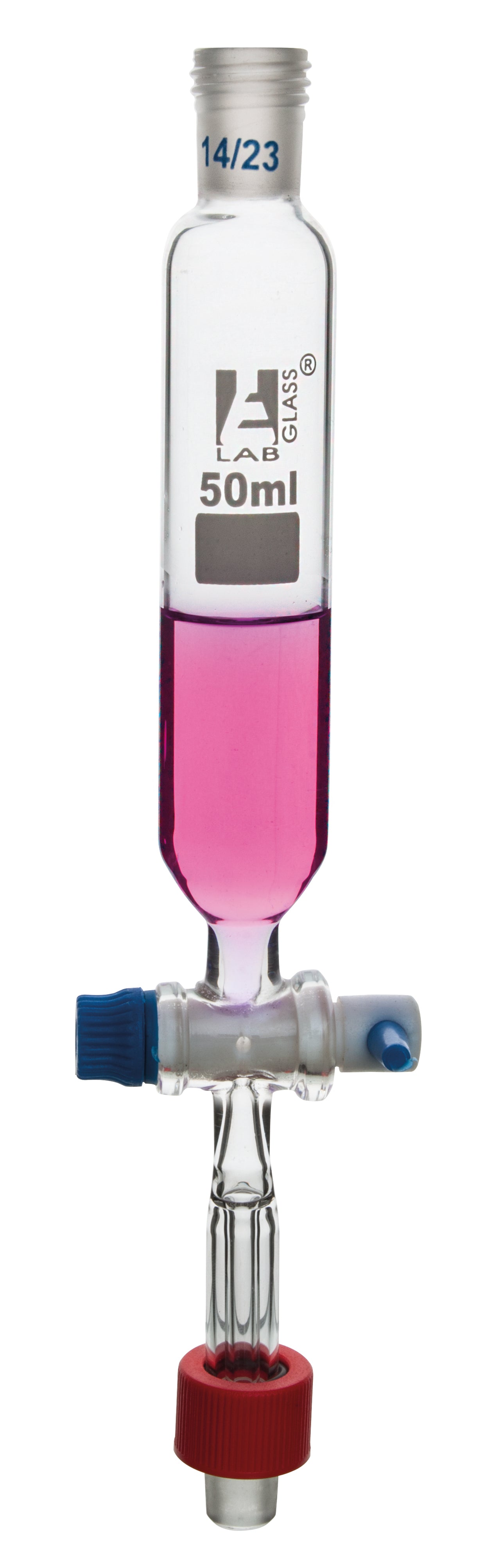 Cylindrical Borosilicate Glass Dropping Funnel with PTFE Stopcock, Threaded Joint