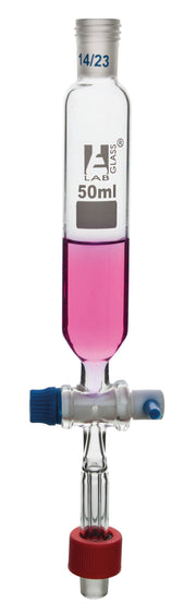 Cylindrical Borosilicate Glass Dropping Funnel with PTFE Stopcock, Threaded Joint