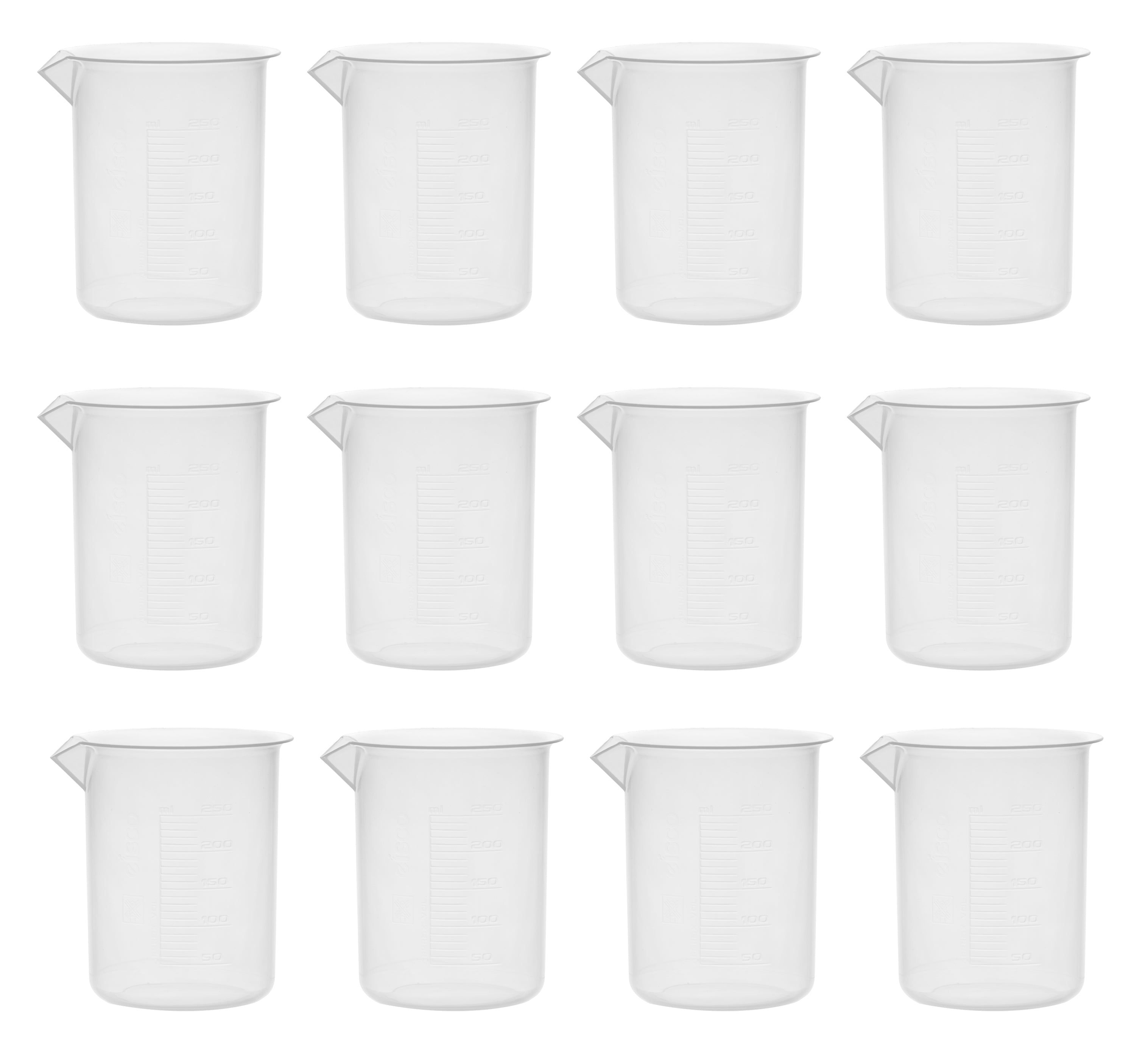 Polypropylene Beaker with Raised Graduations and Tapered Spout, 12-Pack
