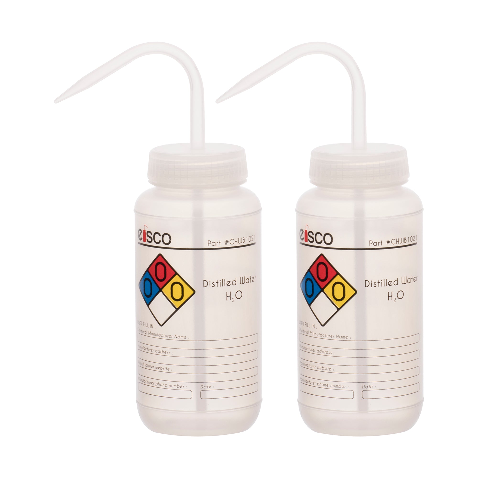 Distilled Water Wash Bottle, LDPE, 4-Color Label, 500mL