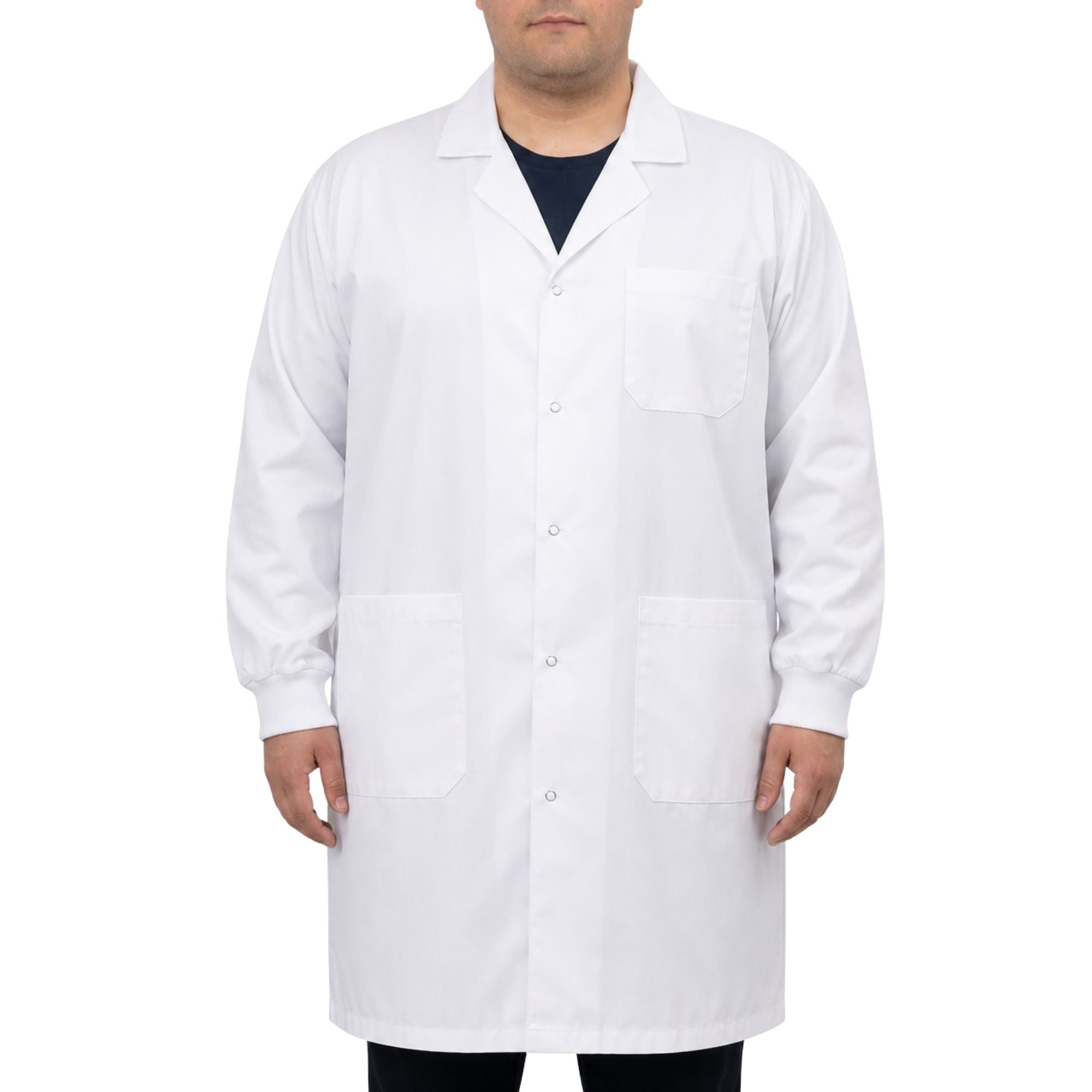 Poly-Cotton Blend Lab Coat with Ribbed Cuff