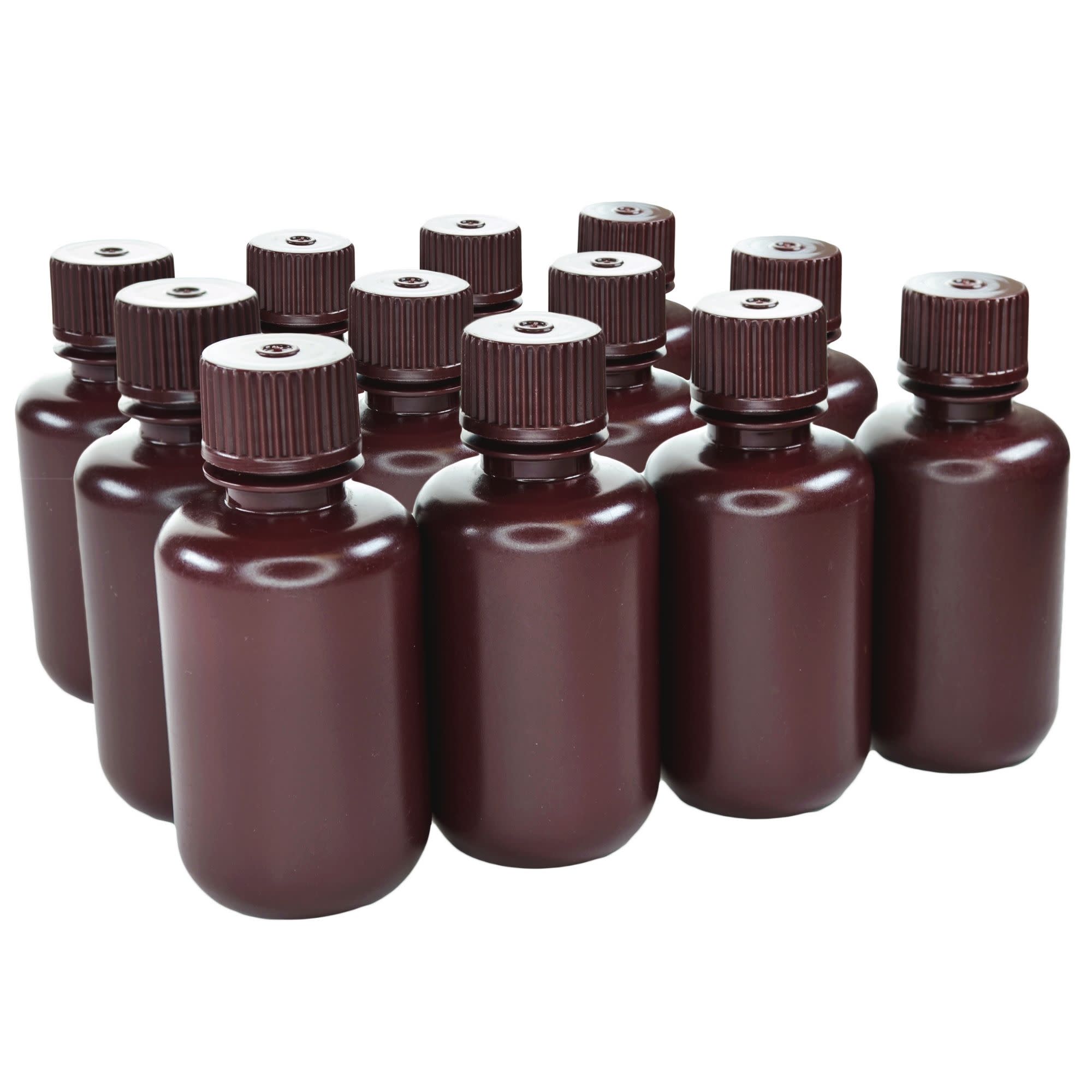 Narrow Mouth Amber HDPE Reagent Bottle, Sterile, 12-Pack