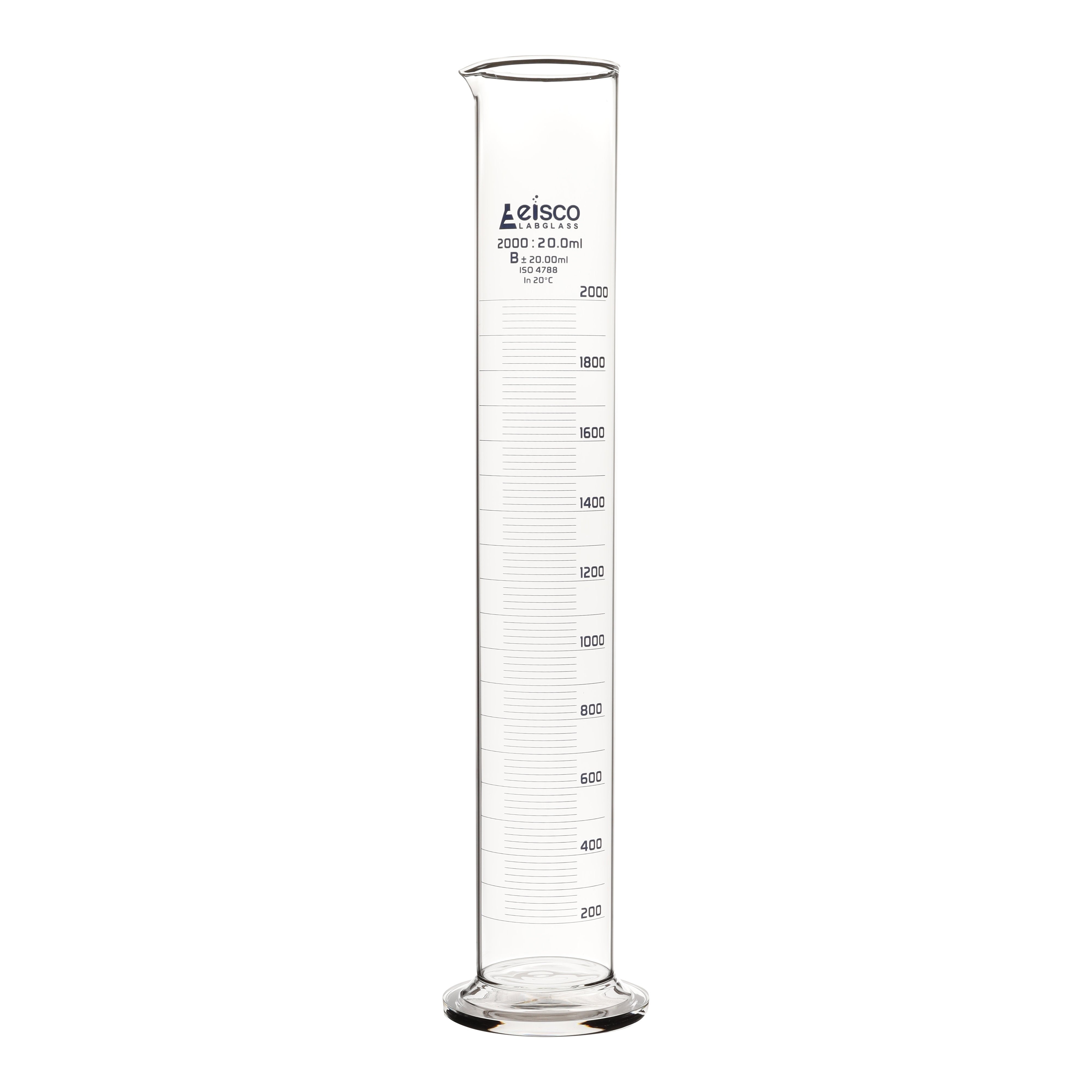 Class B Borosilicate Glass Graduated Cylinder with Round Base, Blue Graduations