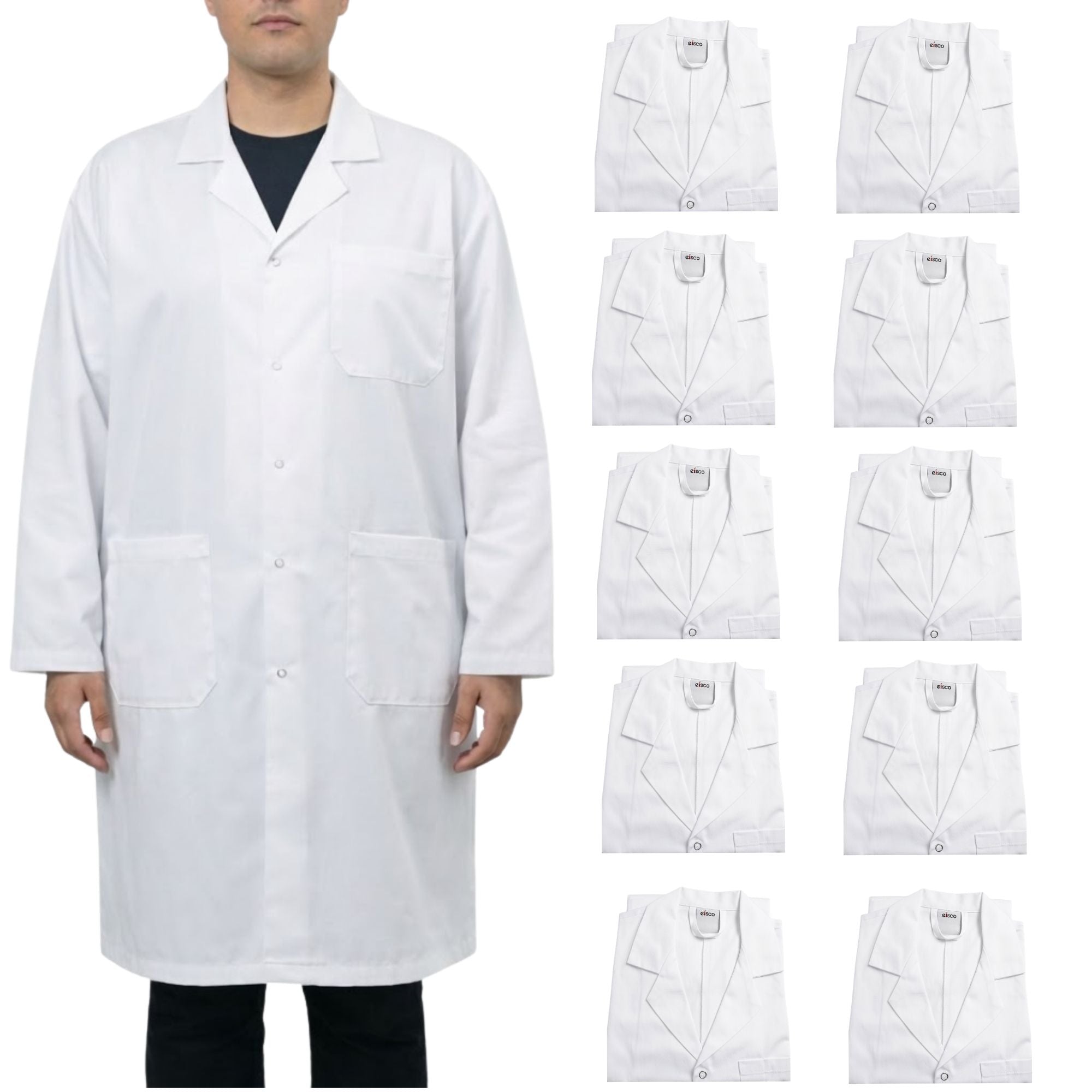 Cotton Lab Coat with Snap Front, 10-Pack