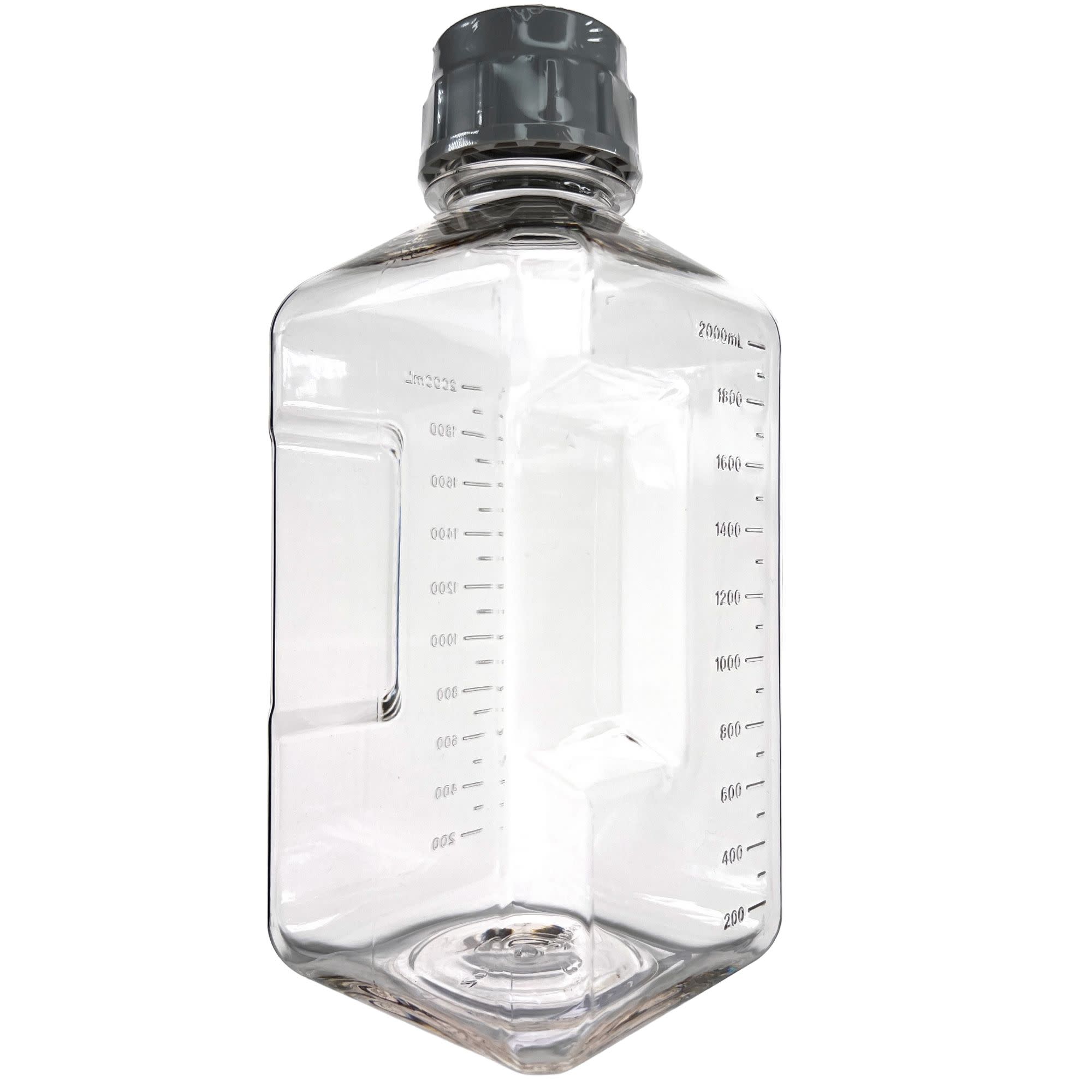 6-Pack Sterile Square PETG Media Bottles with HDPE Caps, Gamma Sterilized, 2L