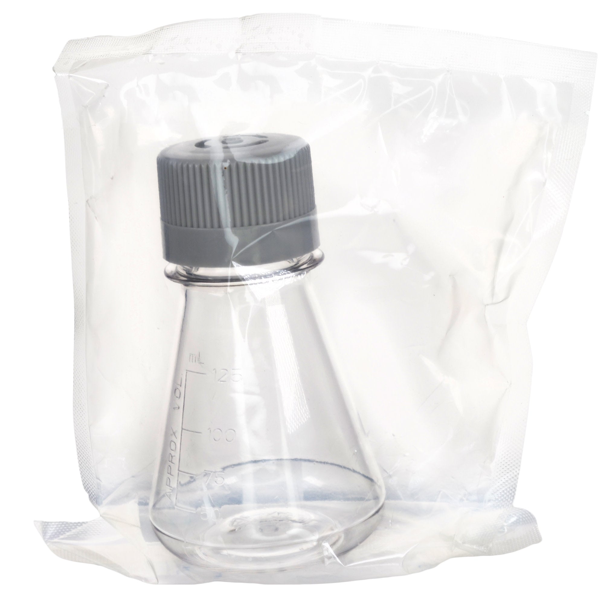 Sterile Vented Flat-Bottom PETG Erlenmeyer Flask, USP Class VI, 125mL