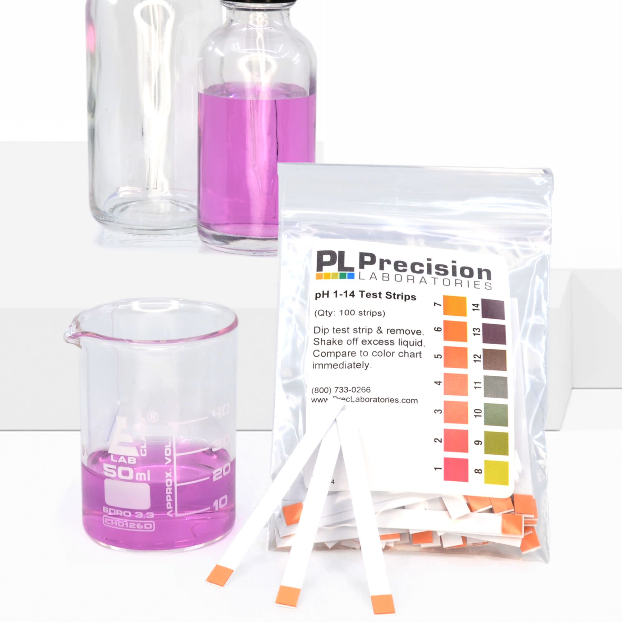 pH 1-14 Test Strips, 100 in Bag