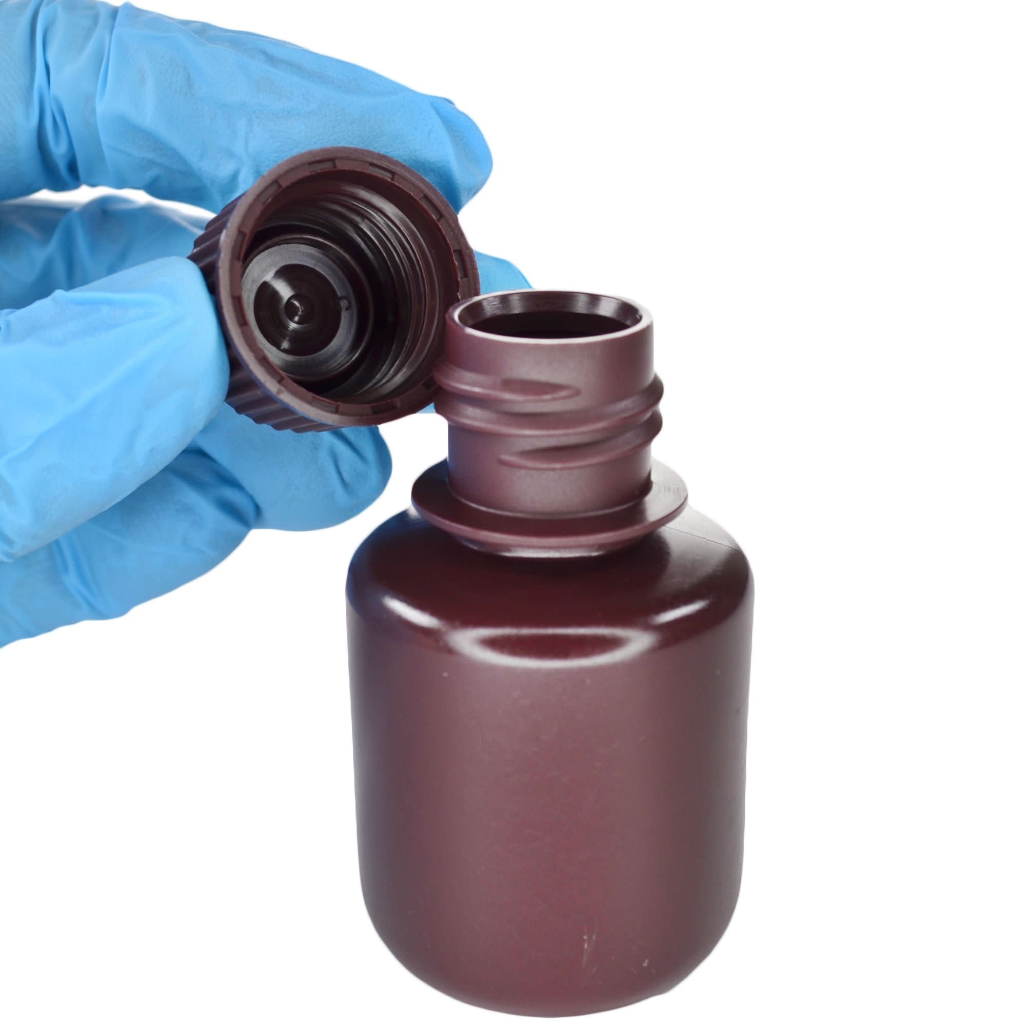 1000-Bulk Pack Amber Narrow Mouth HDPE Reagent Bottles for Light-Sensitive Substances, 30mL, -100 to 120°C