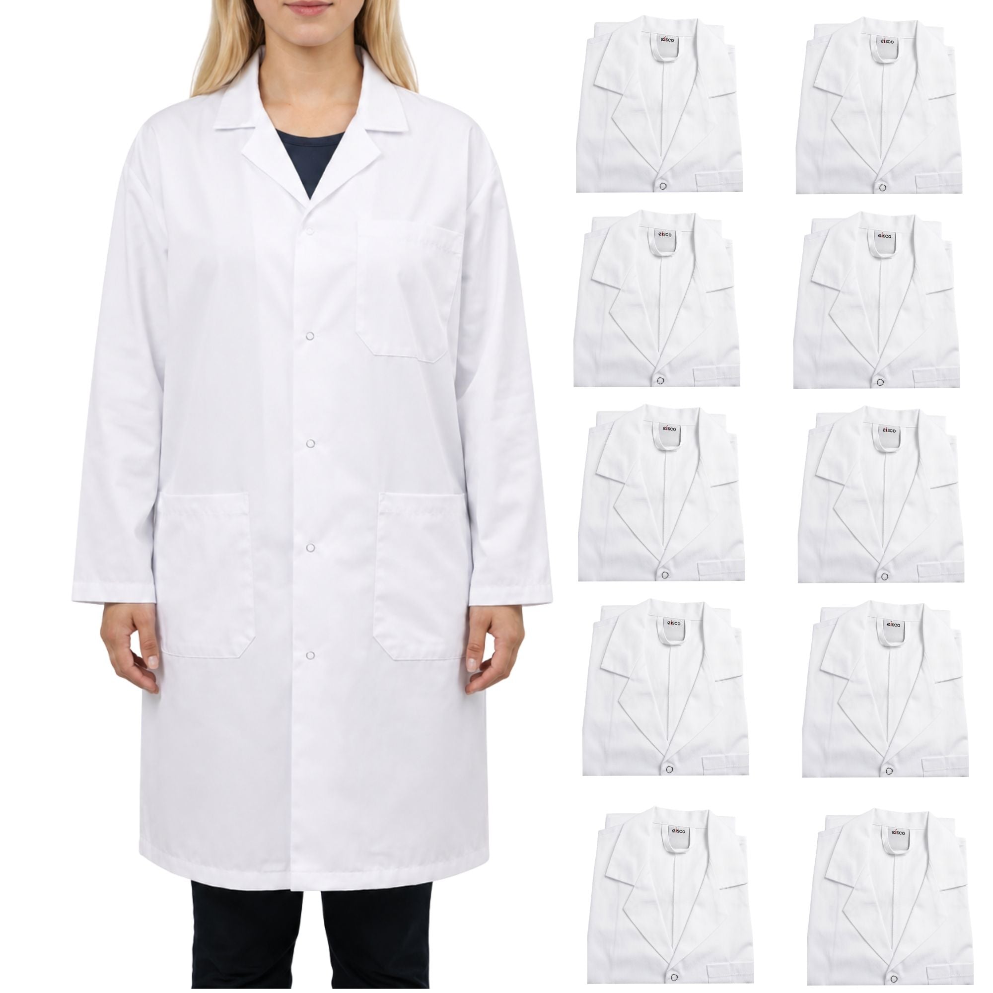 Poly-Cotton Blend Lab Coat with Snap Front, 10-Pack