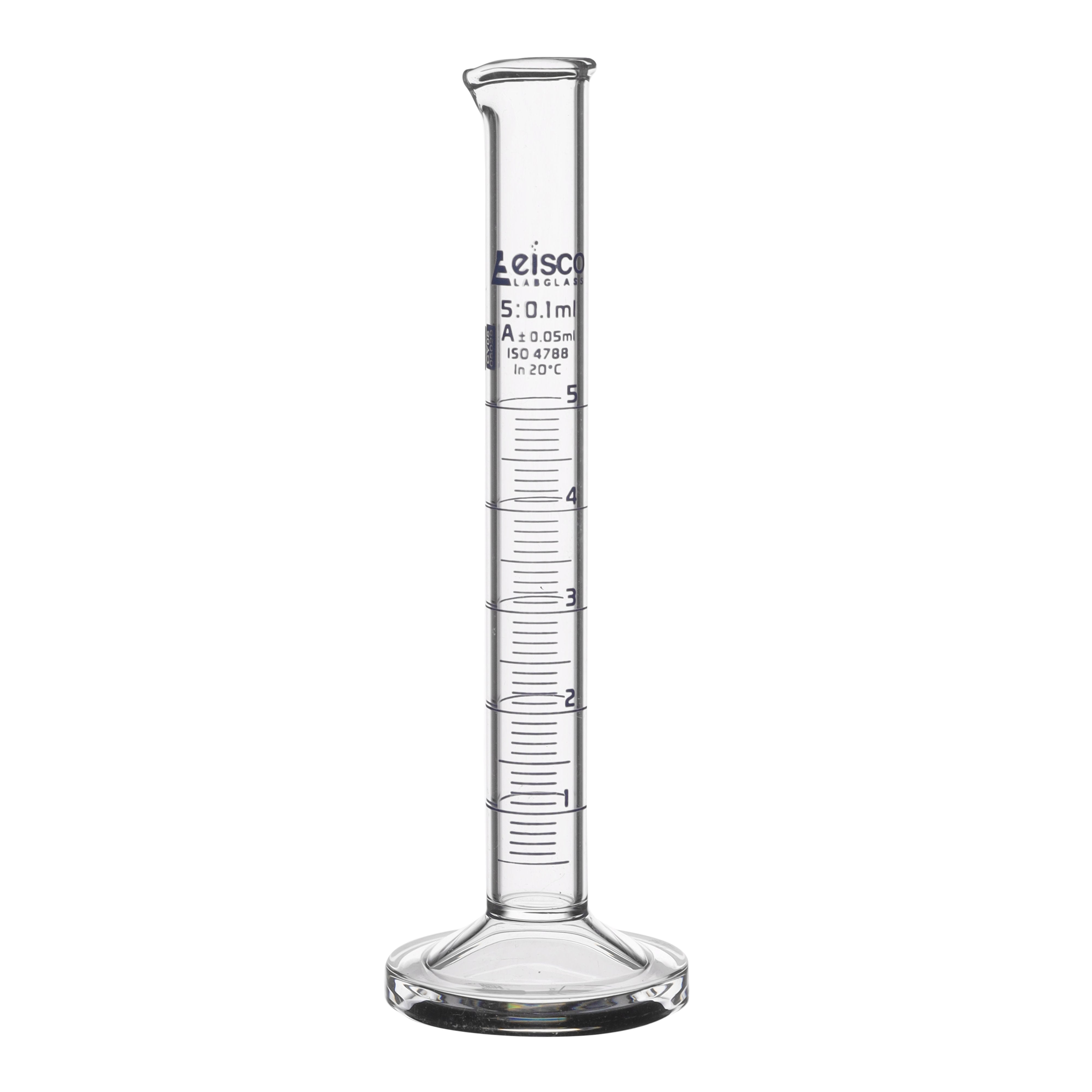 Class A Borosilicate Glass Graduated Cylinder with Round Base, Blue Graduations