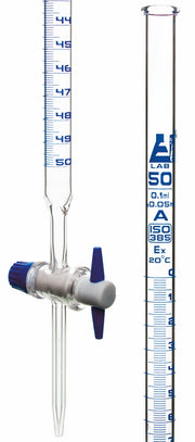 Class A Borosilicate Glass Burette with Straight-Bore PTFE Stopcock, 50mL