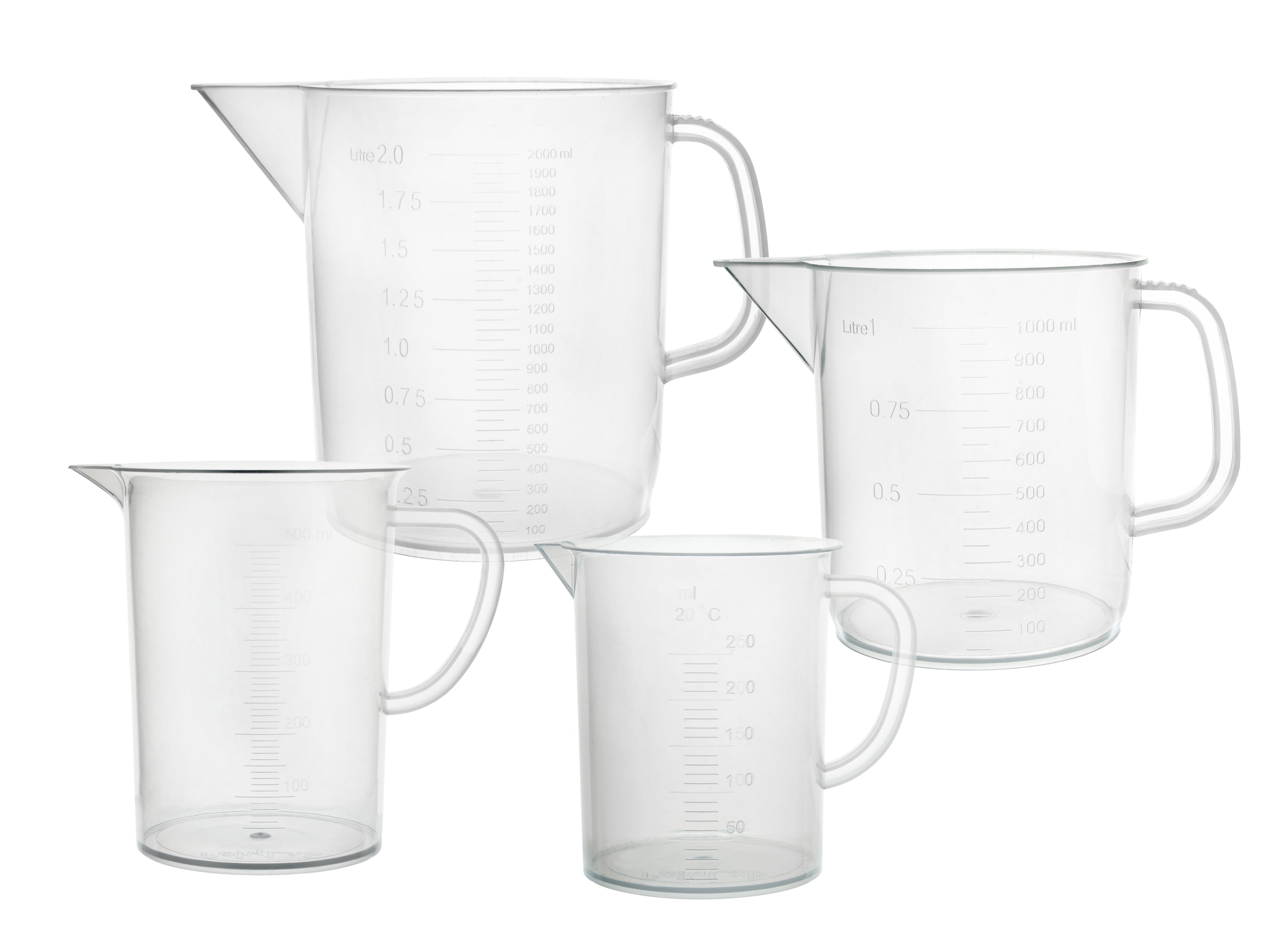 Short Form Polypropylene Measuring Pitcher Set, 4-Piece, 250mL-2L