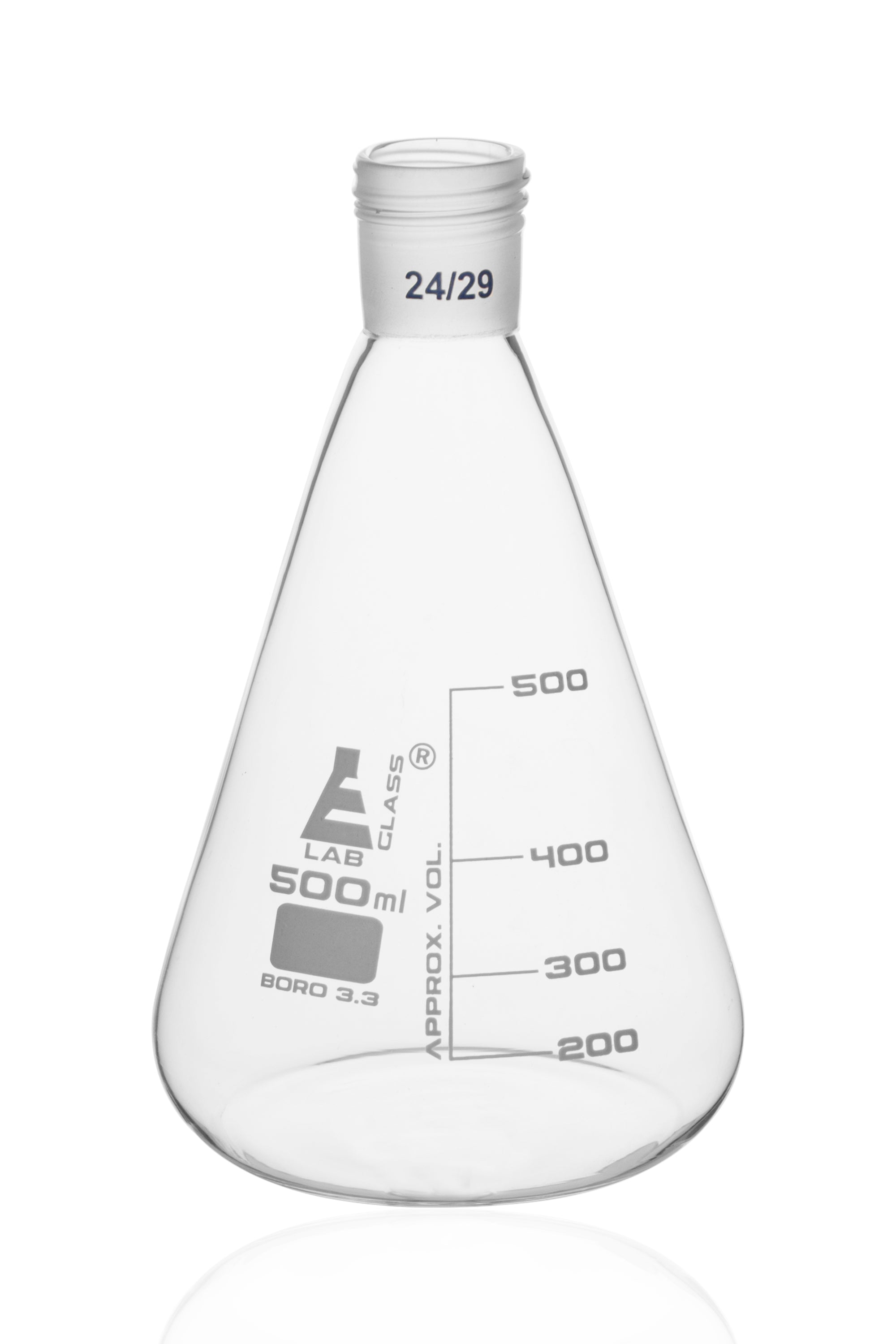 Borosilicate Glass Erlenmeyer Flask with Threaded Joint and White Graduations