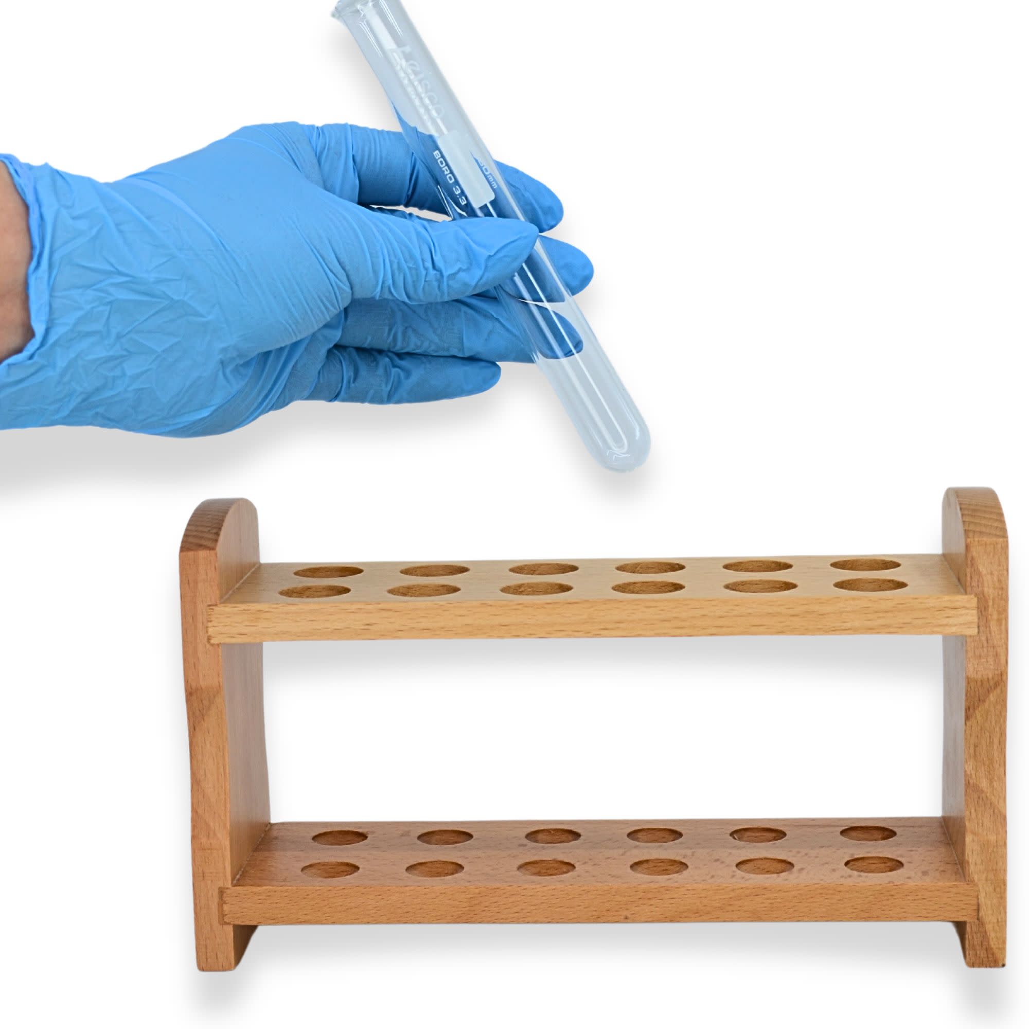 Hardwood Test Tube Rack with 12 Holes, 18mm Diameter, Dovetail Joints