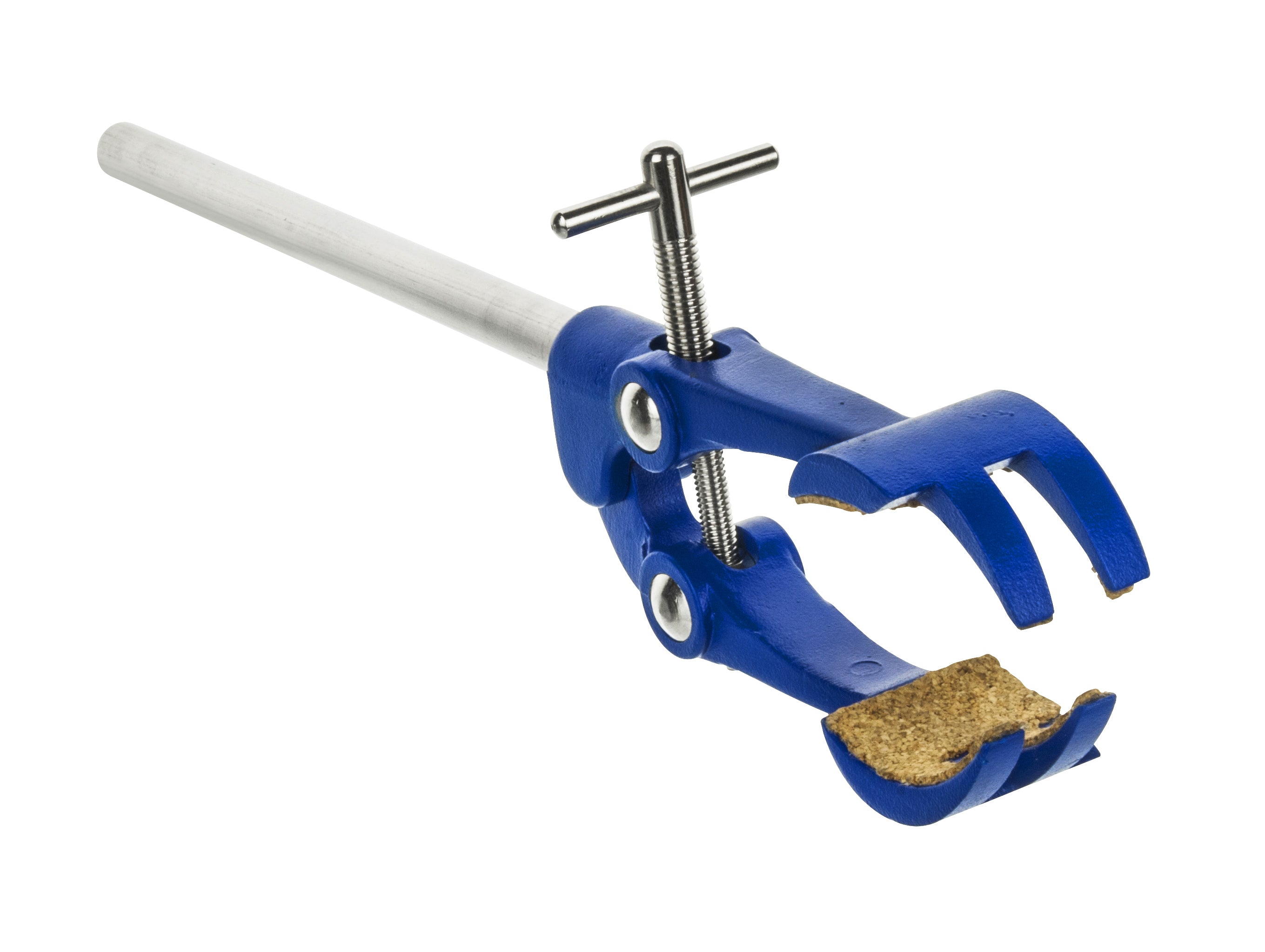 4-Prong Cork-Lined Clamp on Stainless Steel Rod, 4.1" Max