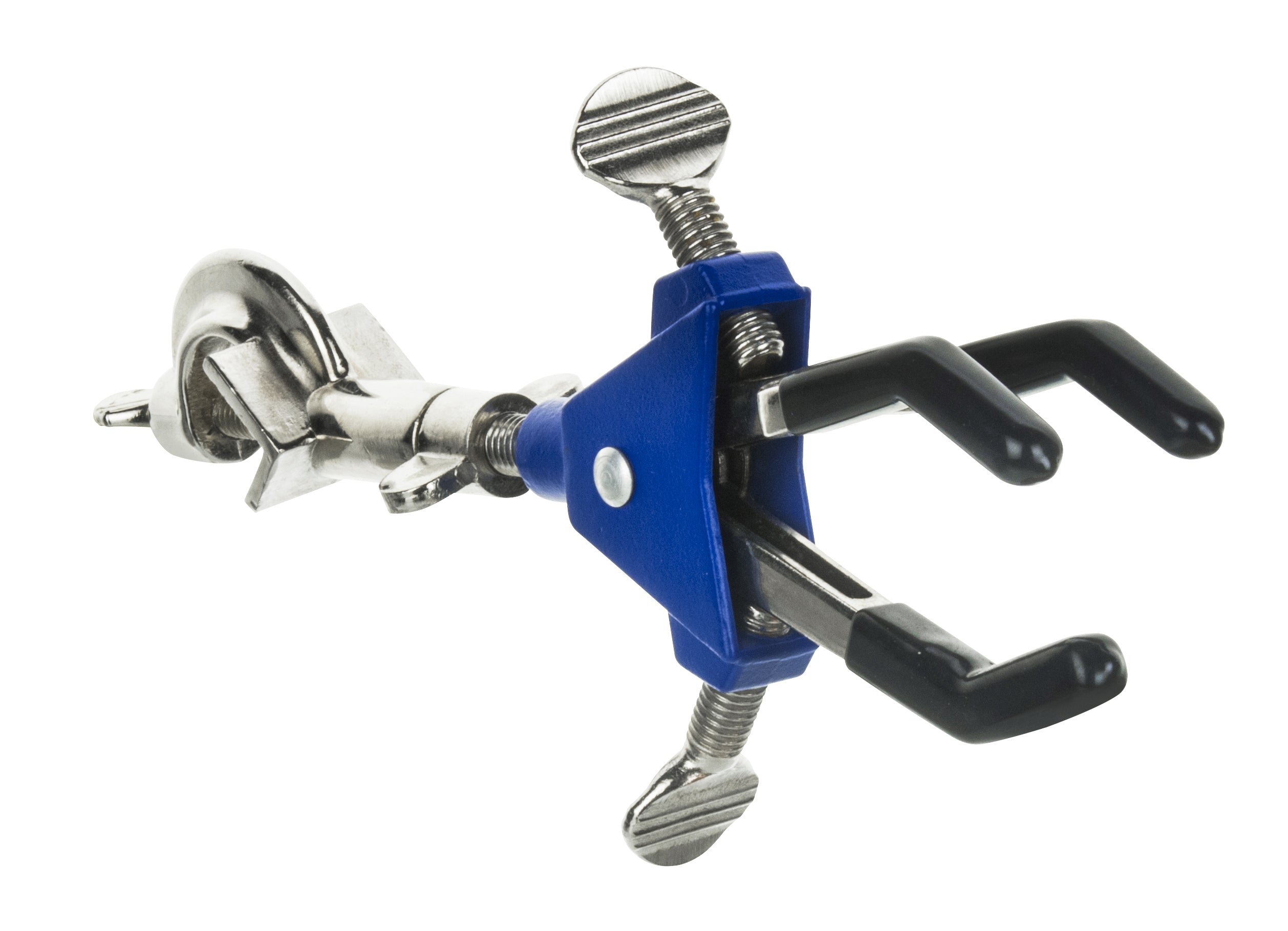 3-Finger Vinyl-Coated Dual-Adjustable Extension Clamp with Swivel Boss Head, 2.3" Max