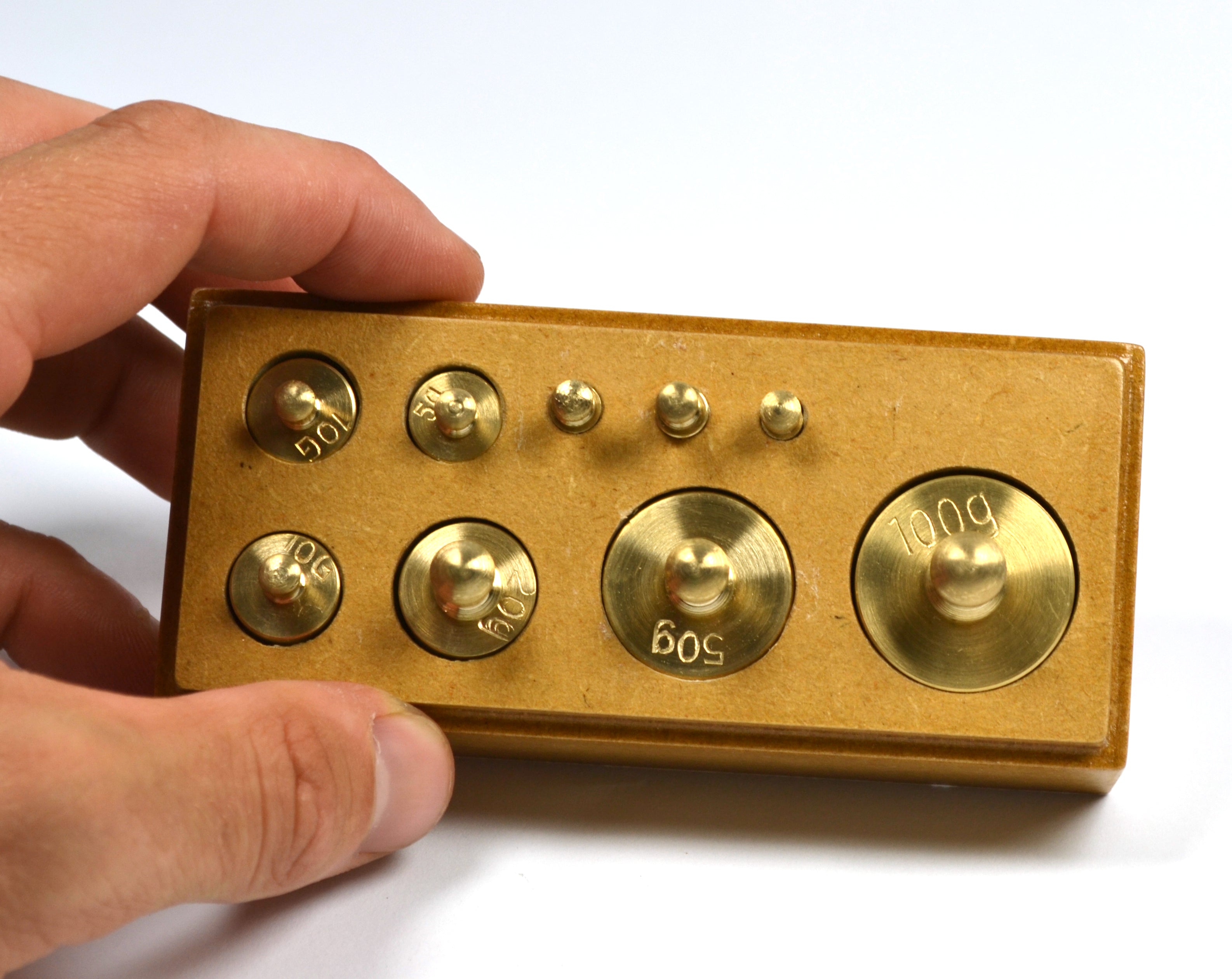 9-Piece Primary Brass Weight Set with Hardwood Storage