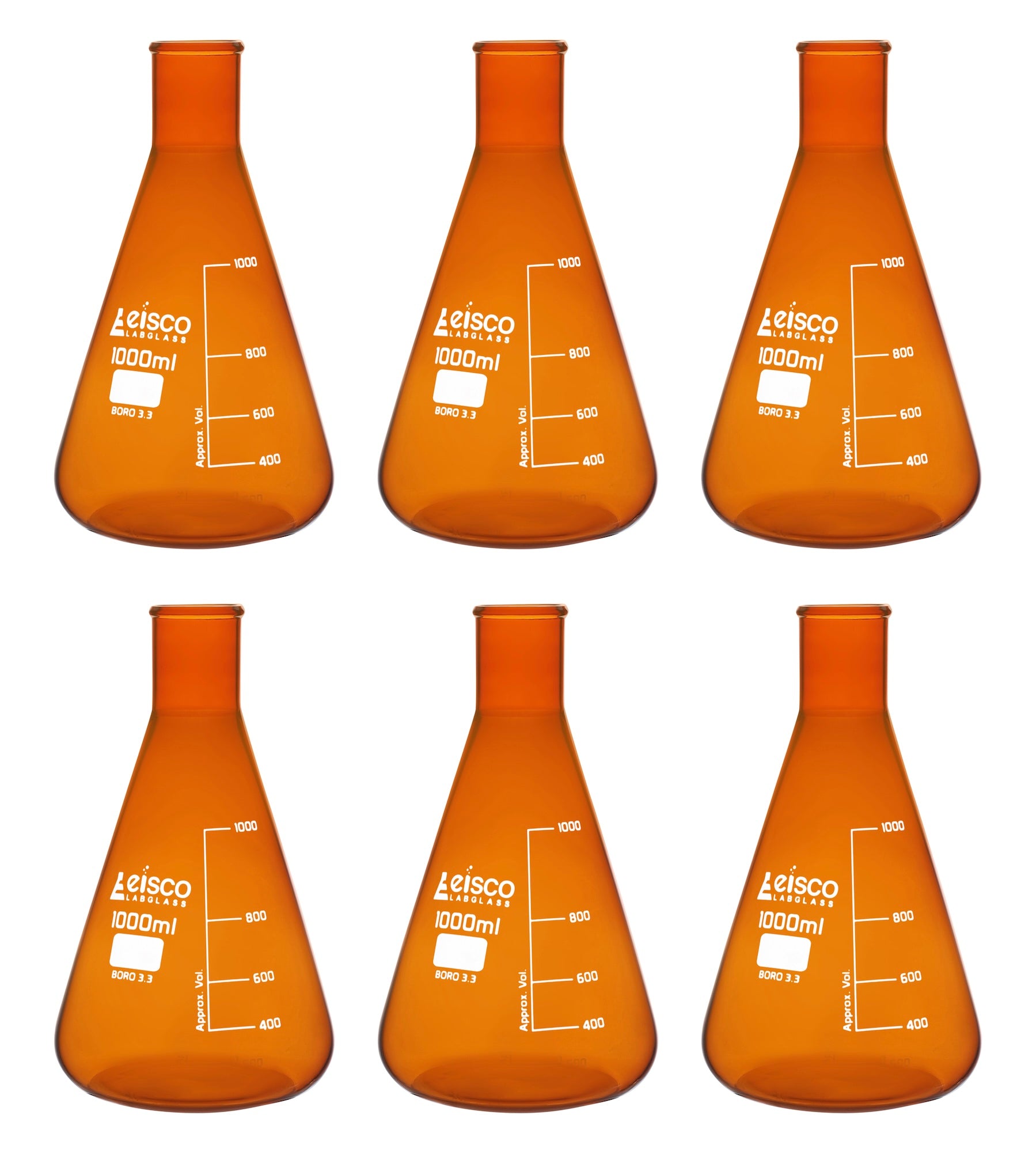 Narrow Neck Amber Borosilicate Glass Erlenmeyer Flask, 6-Pack
