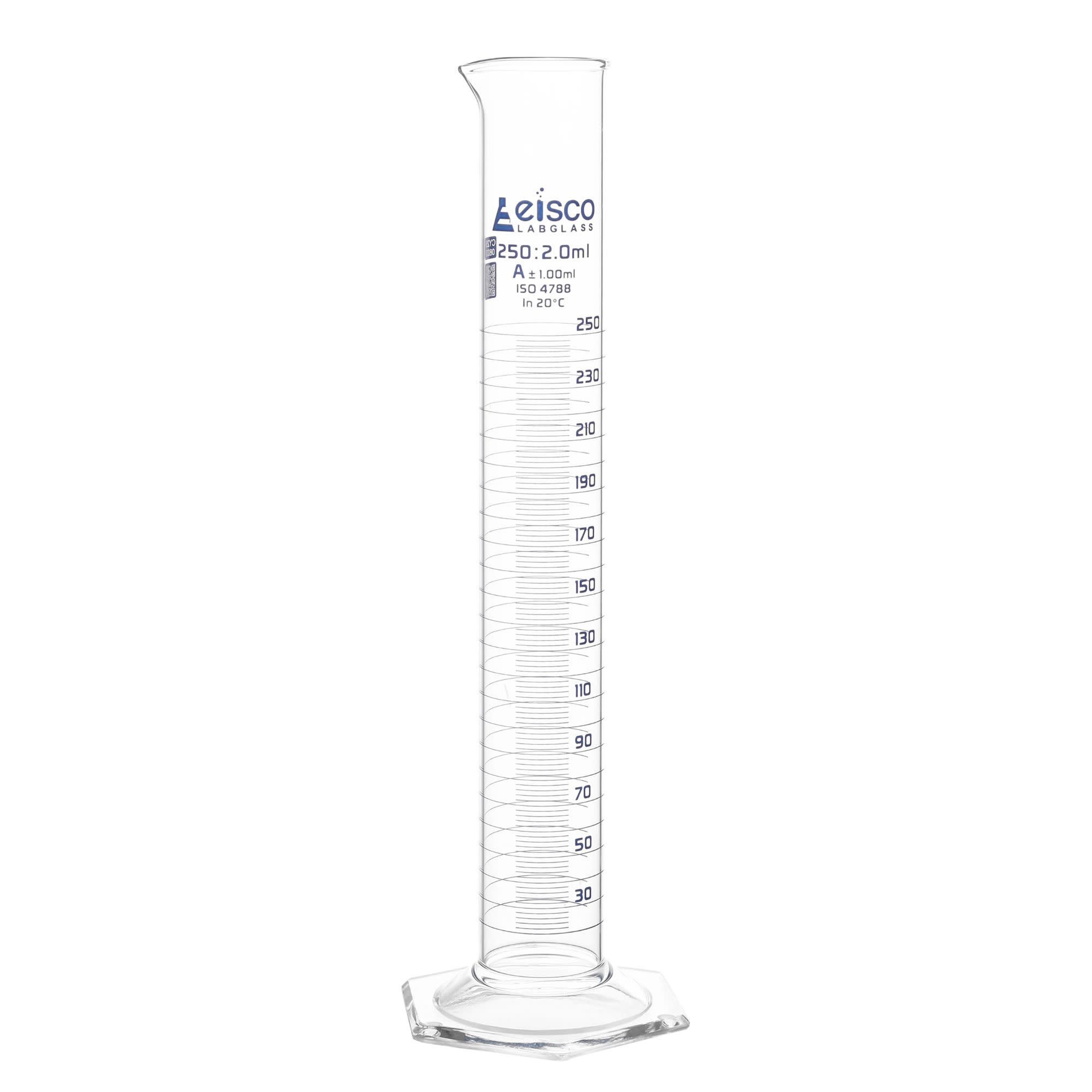 ASTM Class A Borosilicate Glass Graduated Cylinder with QR Certificate, Blue Graduations