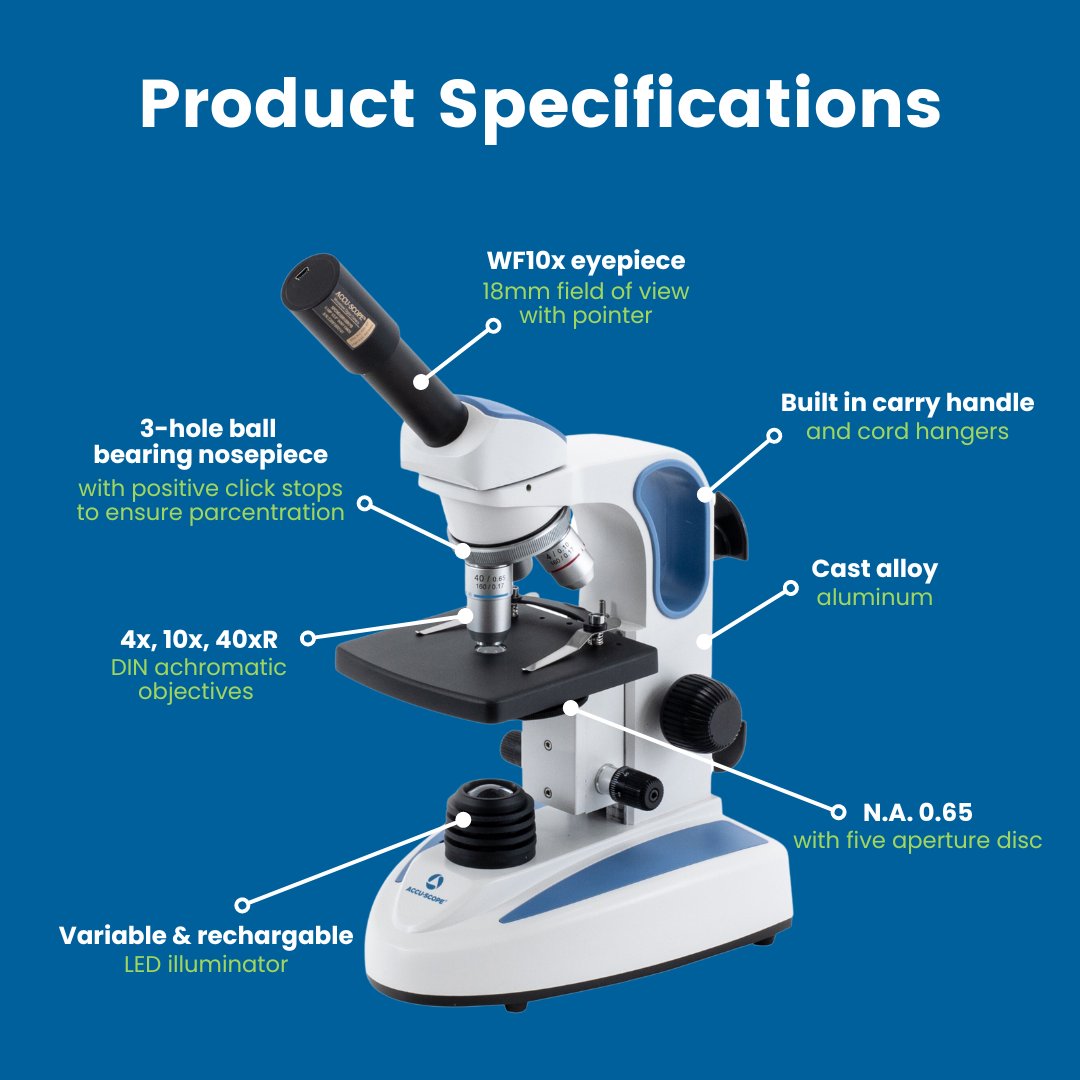 Accu-Scope Monocular Digital Microscope with EP Eyepiece Camera, EXM-150-EP, 40-400X