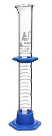 Class B Graduated Cylinder with Hexagonal Base and Protective Collar, 25mL, White Graduations, Borosilicate Glass