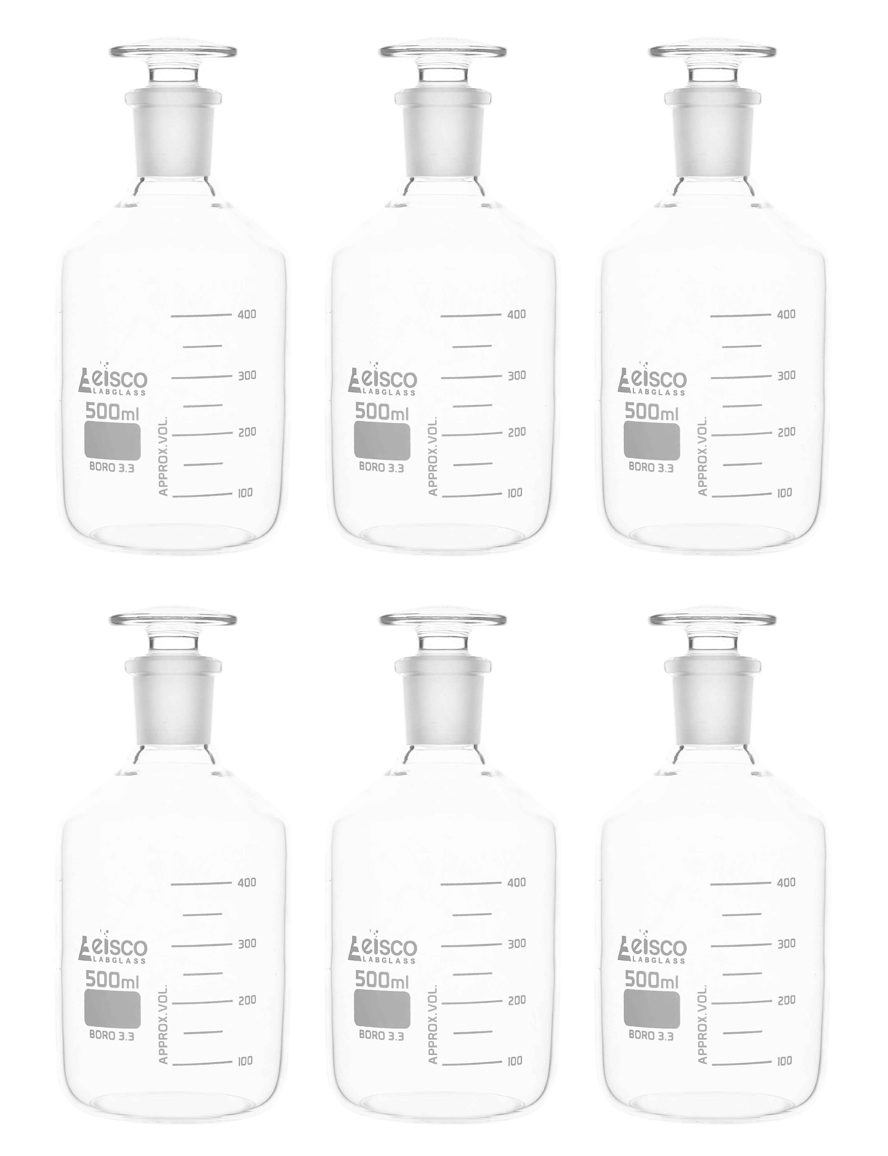 Graduated Narrow Mouth Borosilicate Glass Reagent Bottle with Glass Stopper, 6-Pack
