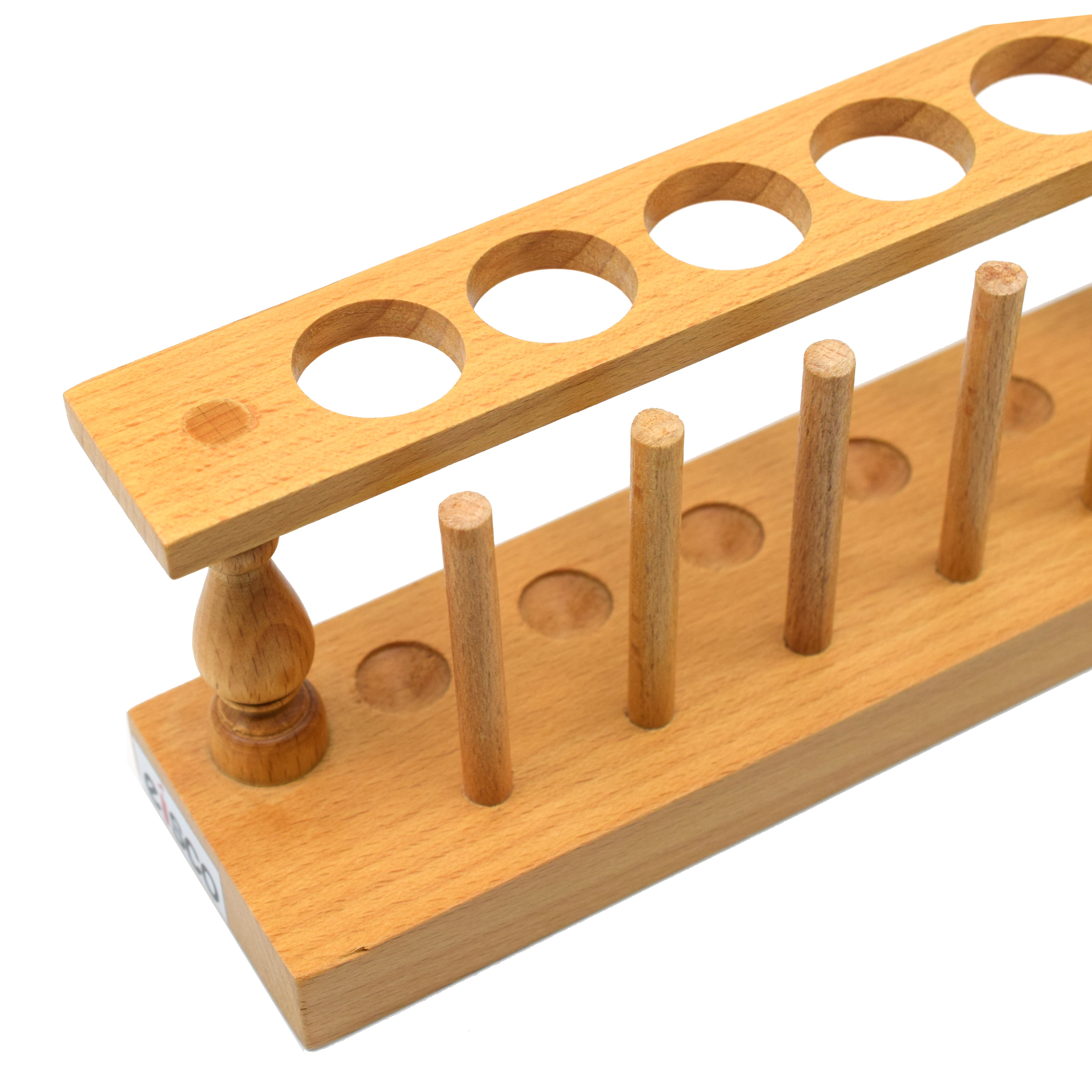 6-Tube Wooden Test Tube Rack with Draining Pins, 9.75" Wide