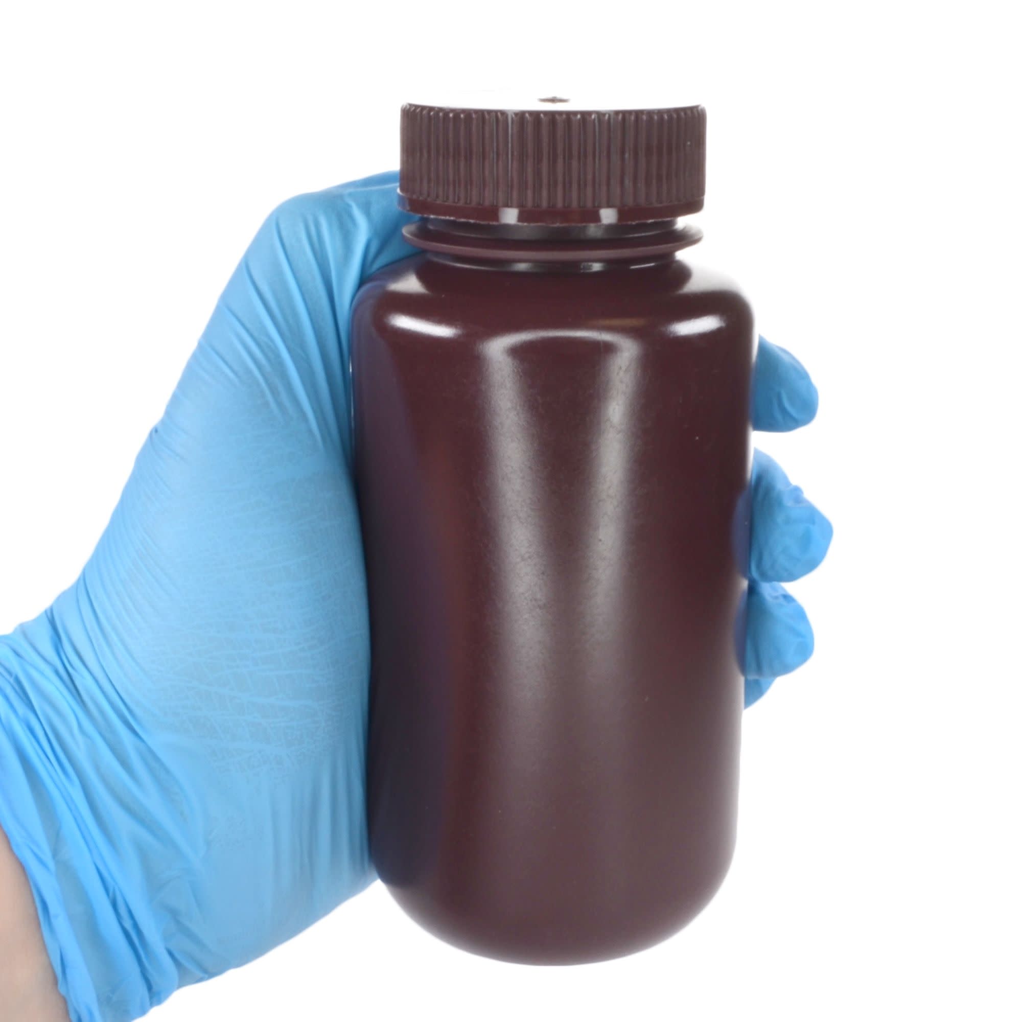 250-Bulk Pack Amber Wide Mouth HDPE Reagent Bottles with PP Caps and UV Shielding, 250mL, -100 to 120°C