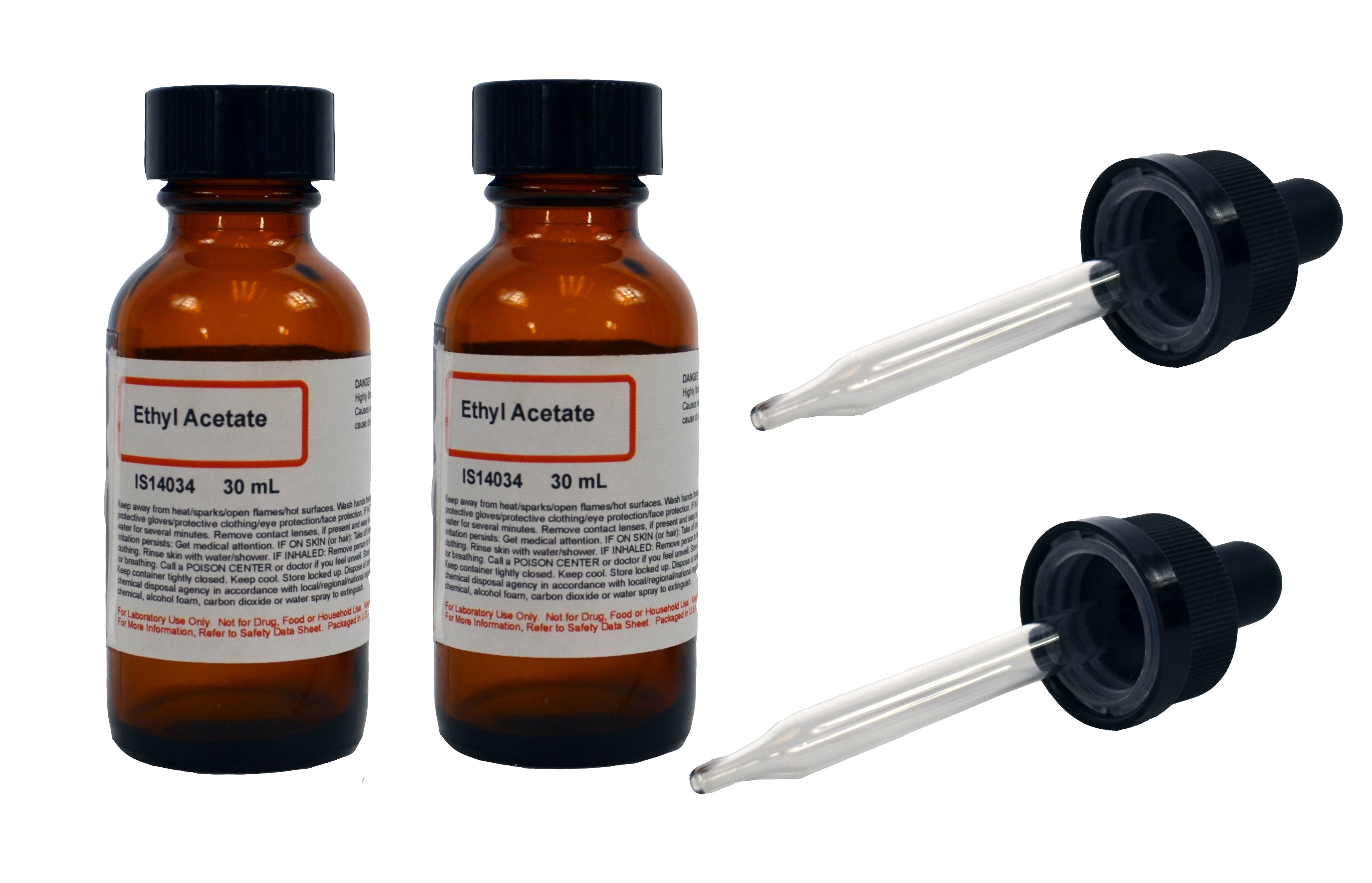 2-Pack Laboratory Grade Ethyl Acetate Entomology Dropper Bottles, 30mL