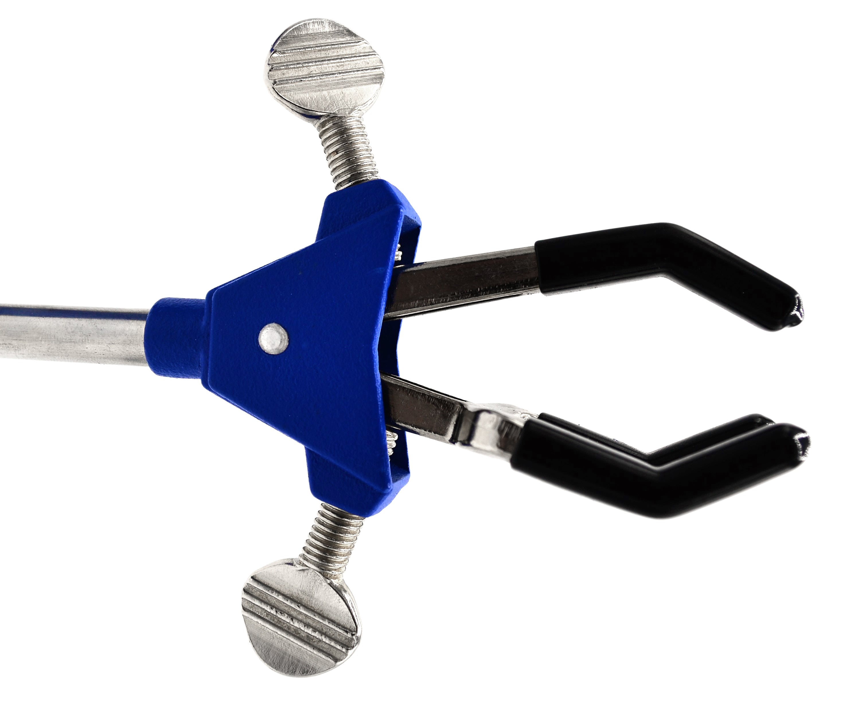 3-Finger Vinyl-Coated Dual-Adjustable Extension Clamp on Stainless Steel Rod, 2.3" Max