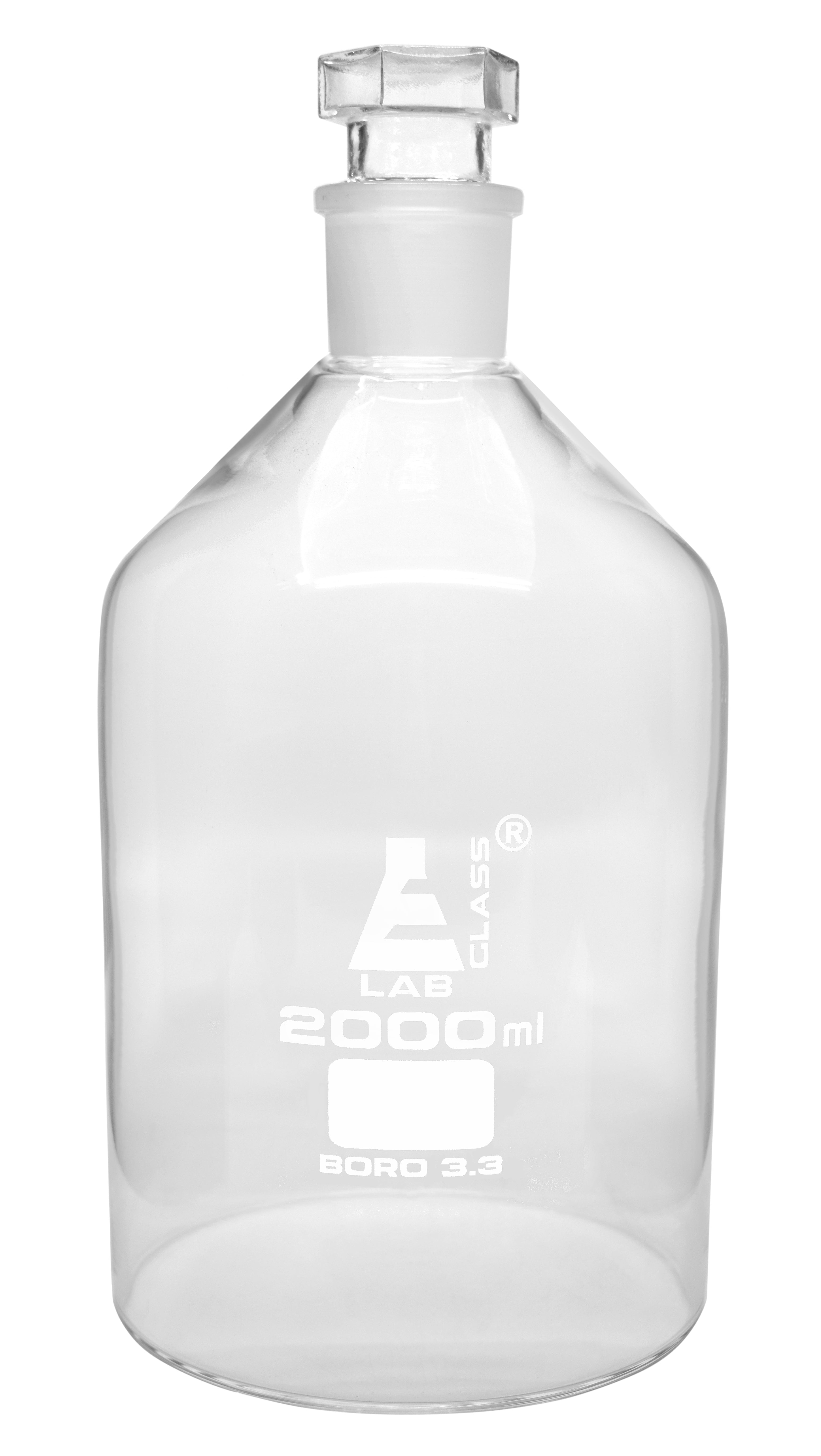 Narrow Mouth Reagent Bottle with 34/35 Hexagonal Hollow Stopper, 2000mL, Borosilicate Glass