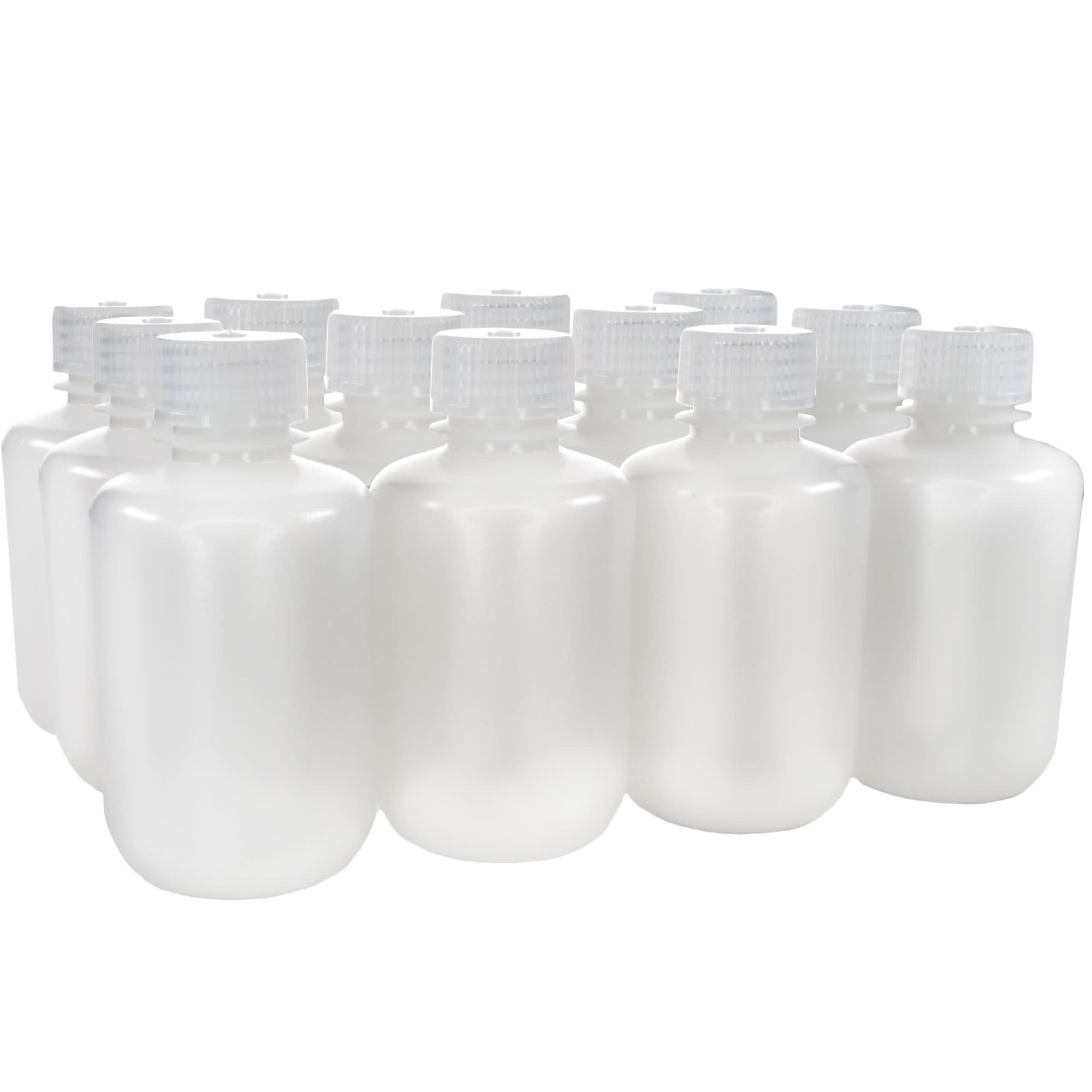 Narrow Mouth HDPE Reagent Bottle with Polypropylene Cap, Sterile Leak-Proof, 12-Pack