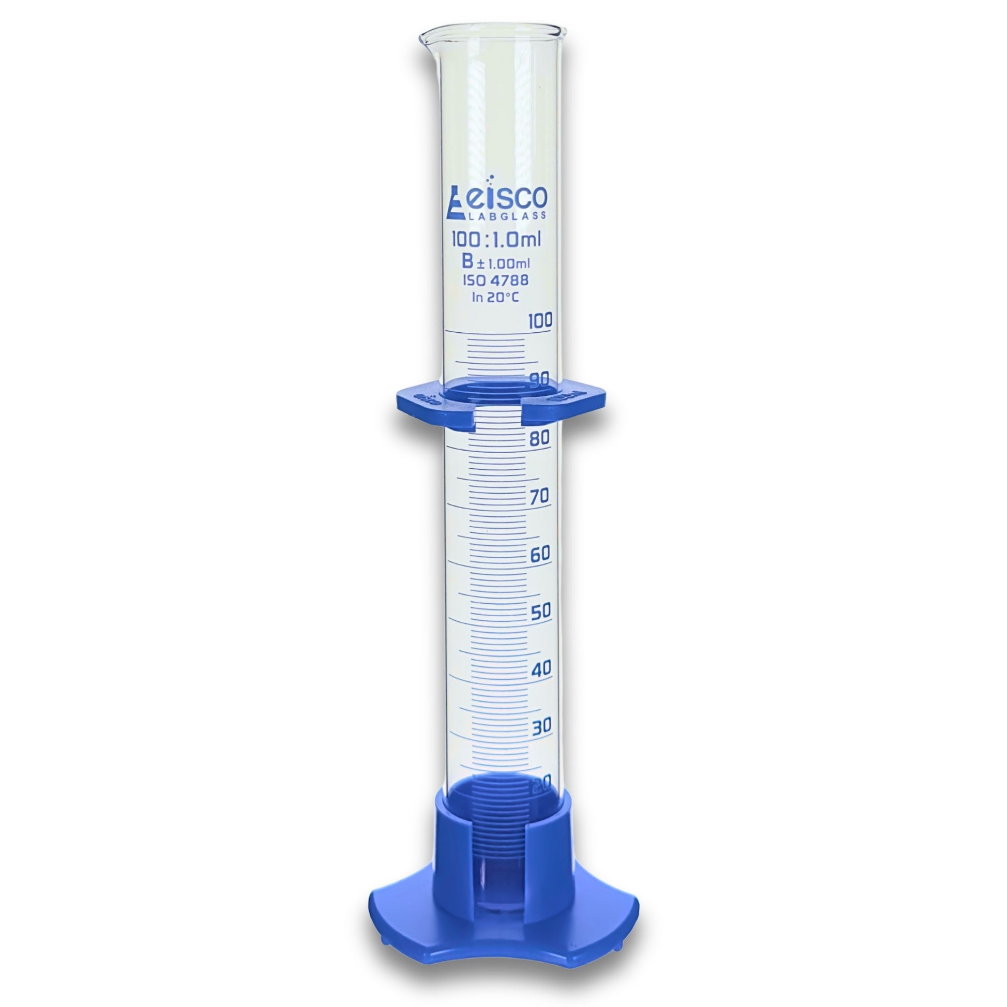 Class B Borosilicate Glass Graduated Cylinder with Spout and Protective Collar