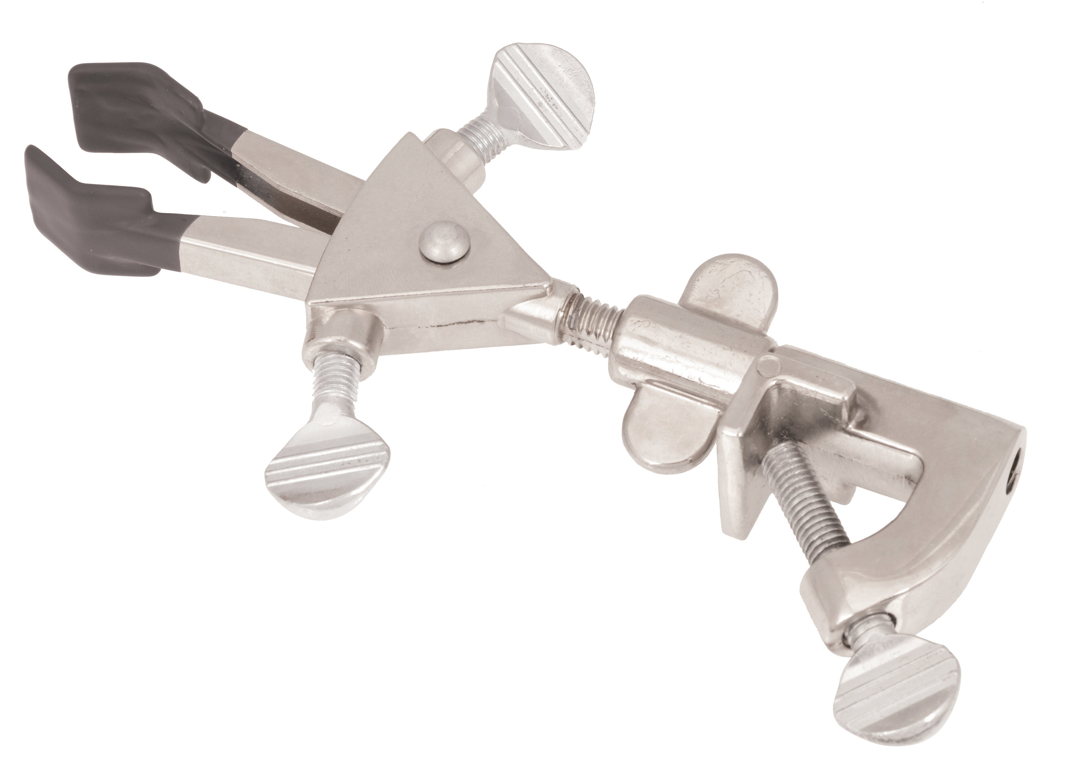 2-Prong Double-Adjustable Stainless Steel Clamp with Vinyl Grip and Swivel Boss, 21mm Rod
