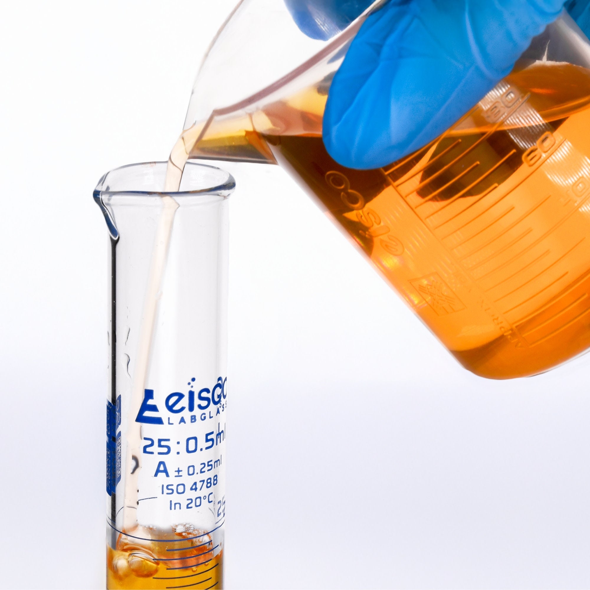 Class A Autoclavable Graduated Cylinder with Hex Base and QR Code Certificate, 25mL, Borosilicate Glass