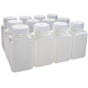 12-Pack Translucent Wide Mouth Square HDPE Reagent Bottles with PP Caps, 175mL, -100 to 120°C