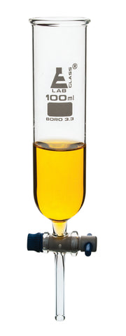 Open Top Cylindrical Dropping Funnel with PTFE Key Stopcock, 100mL, Ungraduated, Borosilicate Glass