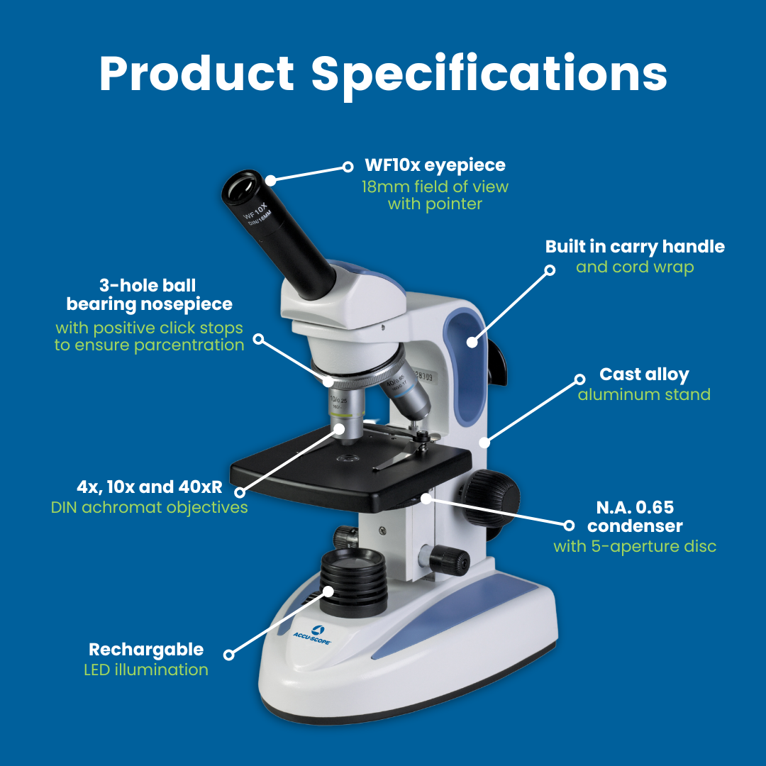 Accu-Scope Monocular Student Compound Microscope, EXM-150, 40-400X (Disc Diaphragm)