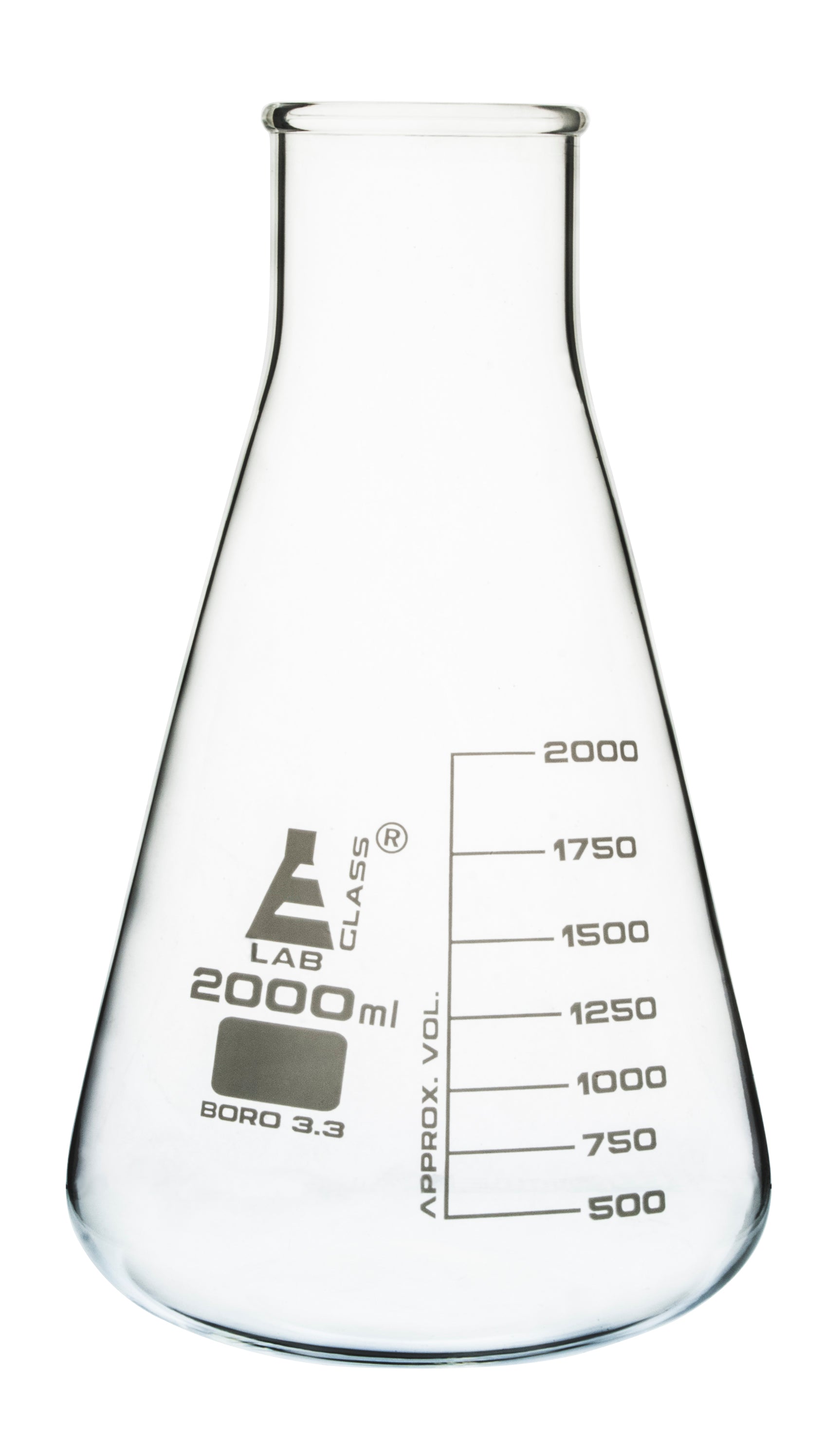 Wide Neck Borosilicate Glass Erlenmeyer Flask with White Graduations