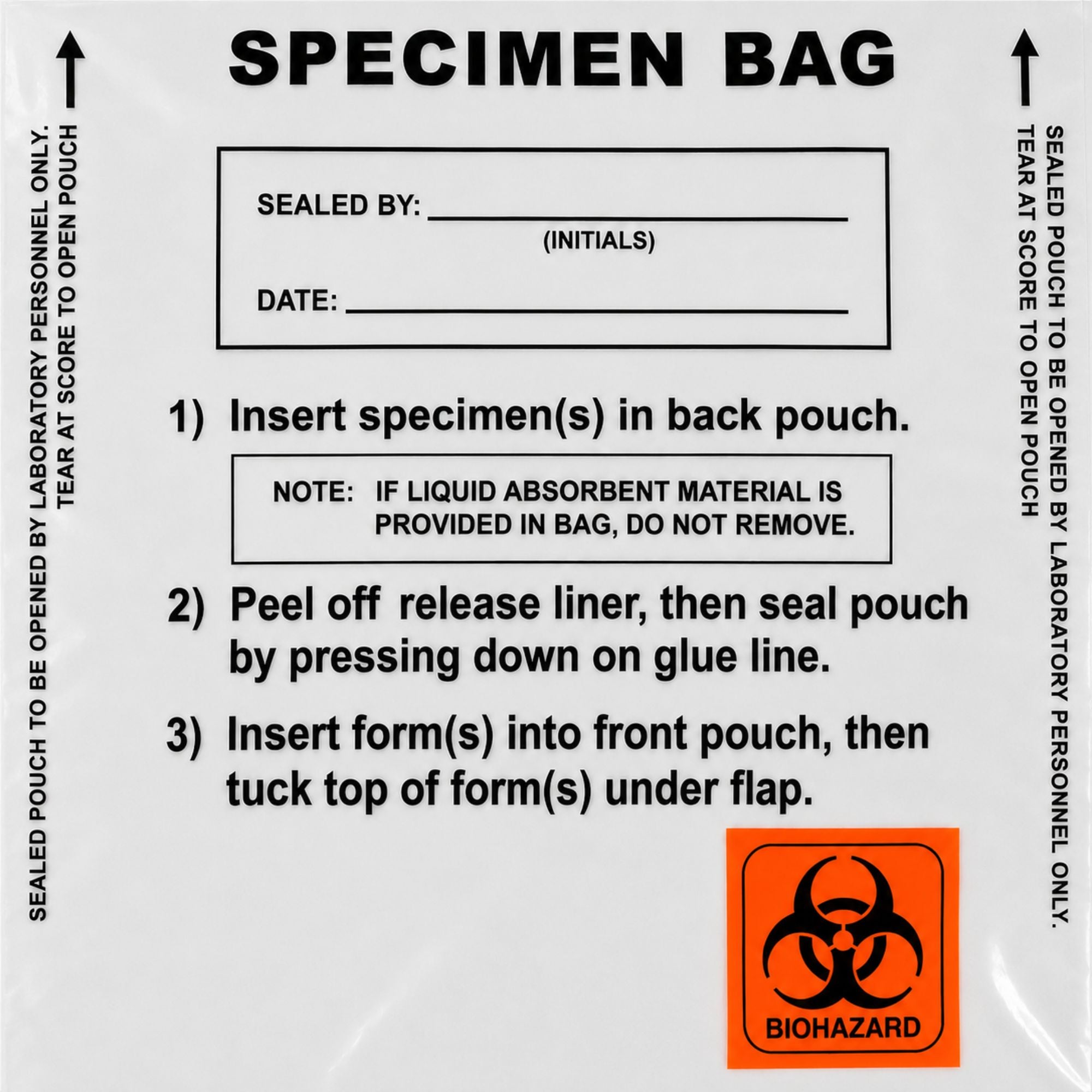 Dual-Pocket Polyethylene Specimen Bag with Tamper-Evident Closure, 6 x 10, 100-Pack