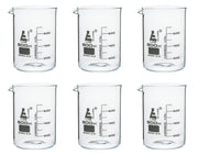 6-Pack Low Form Griffin Beakers with Spout, 800mL, White Graduations, Borosilicate 3.3 Glass