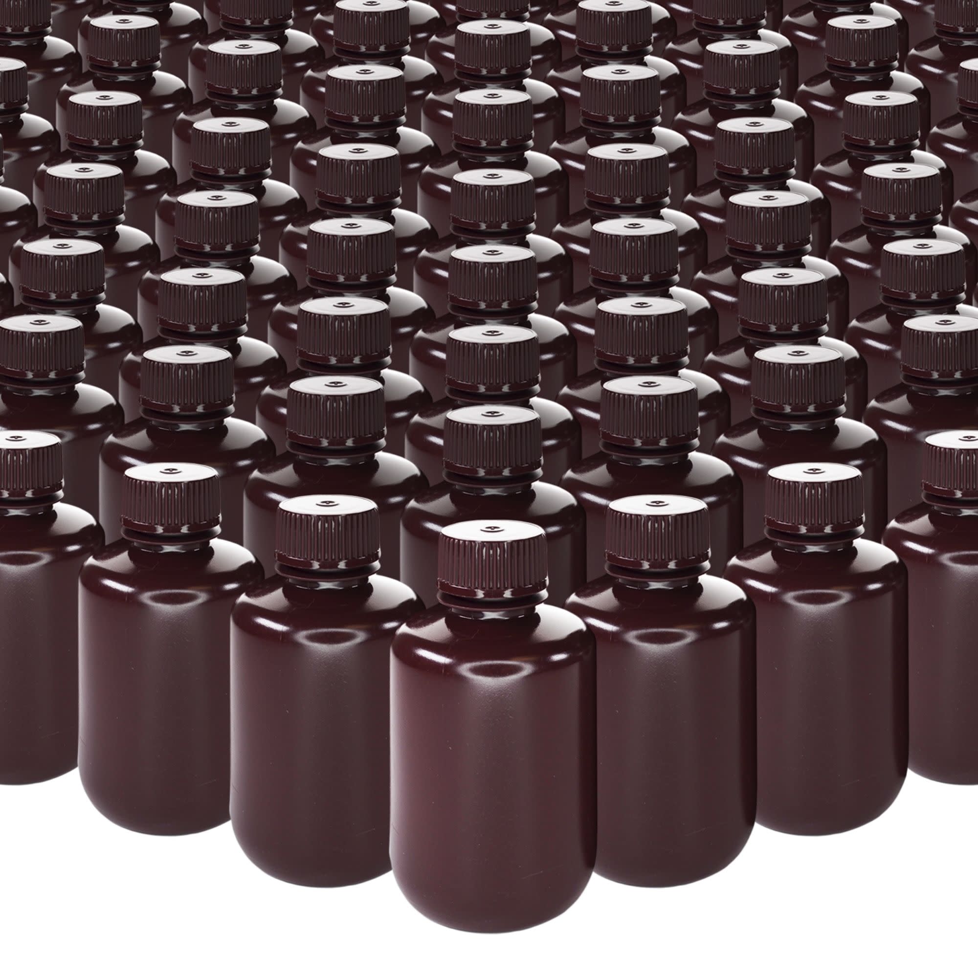 500-Bulk Pack Amber Narrow Mouth HDPE Reagent Bottles for Light-Sensitive Substances, 125mL, -100 to 120°C