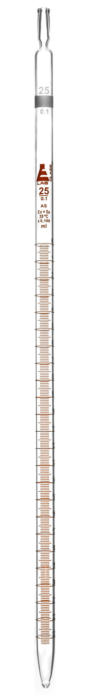 Class AS Serological Pipette with Amber Graduations, 25mL, Borosilicate Glass