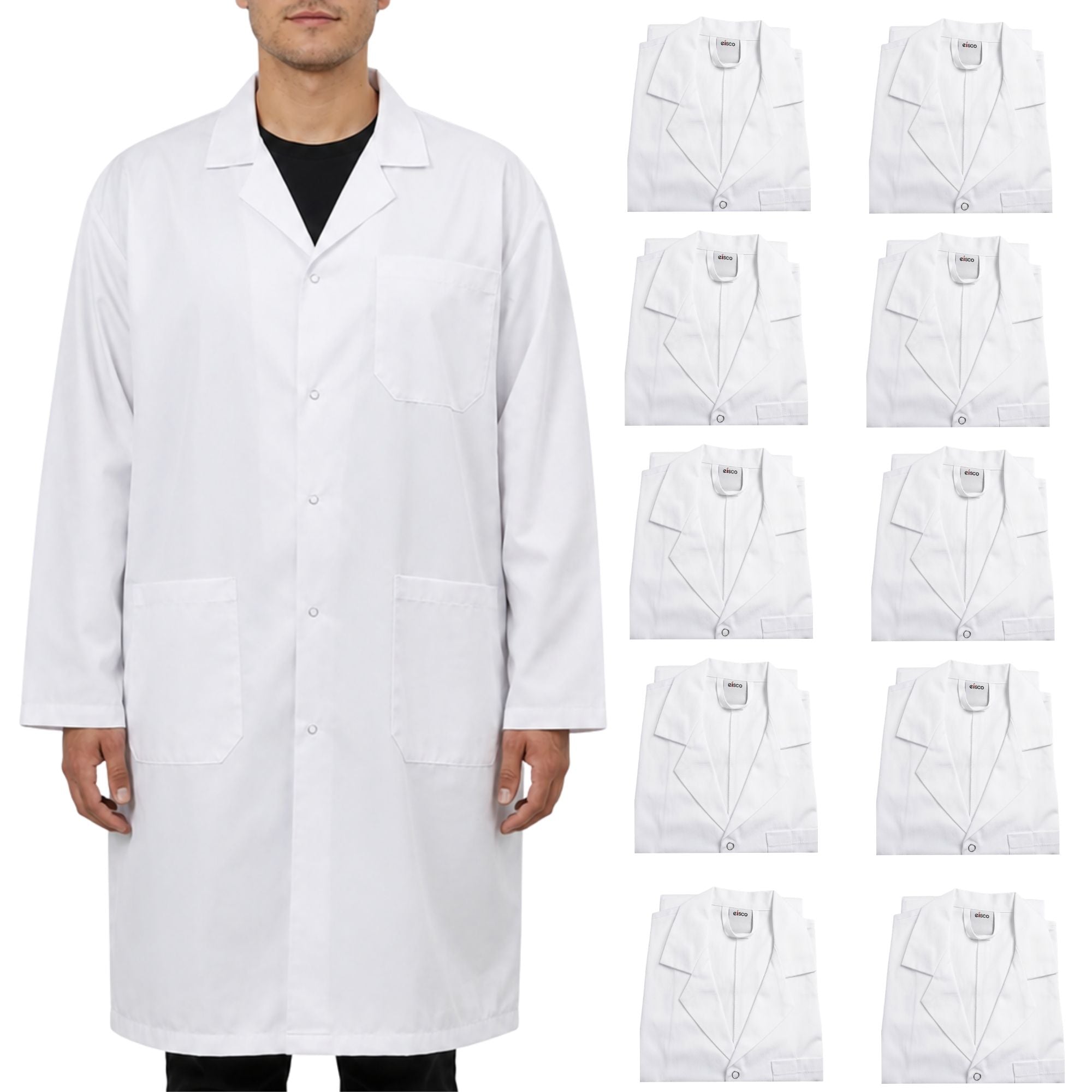 Poly-Cotton Blend Lab Coat with Snap Front, 10-Pack