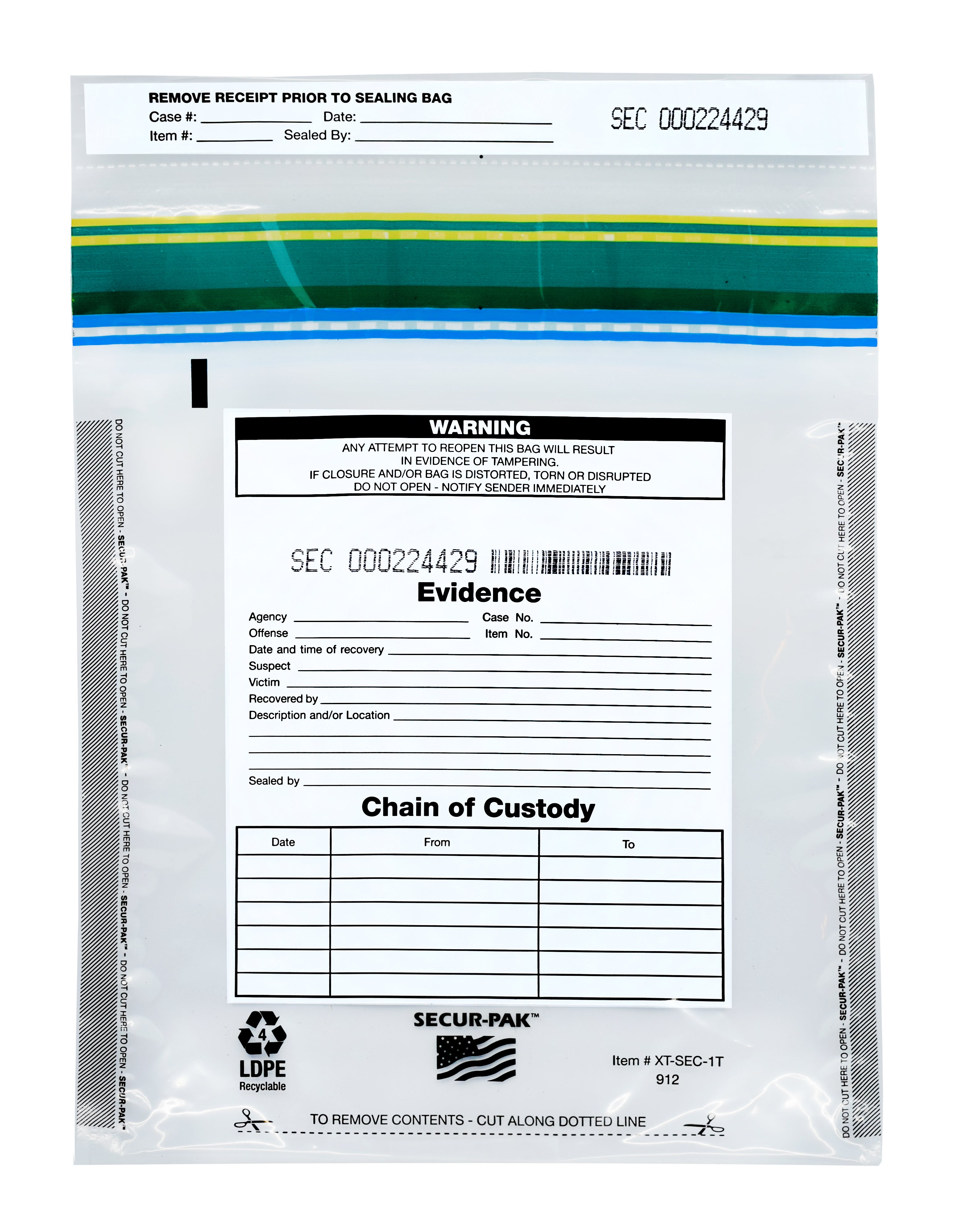 Premium Tamper-Evident Evidence Bags, 9 x 12", 100-Pack