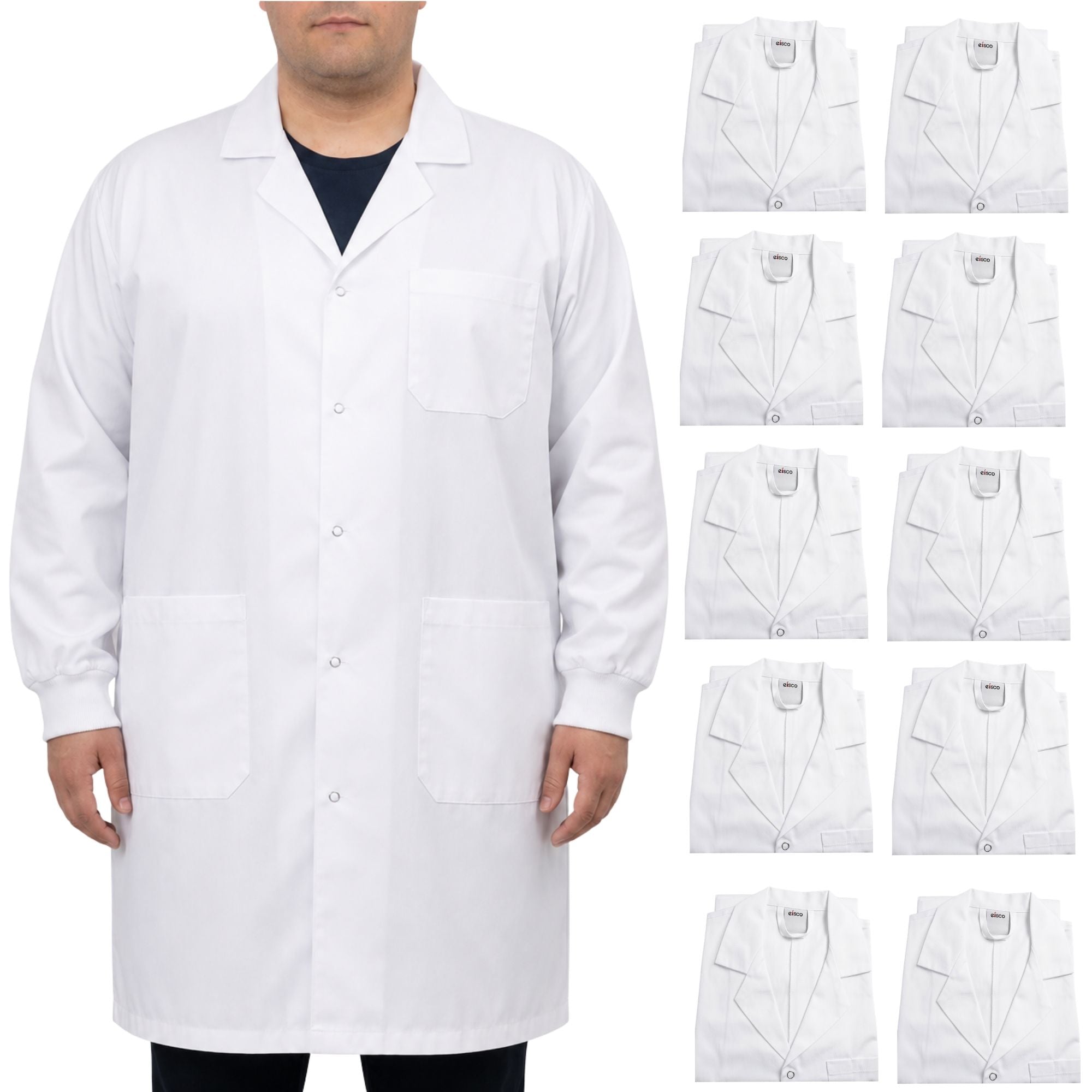 Poly-Cotton Blend Lab Coat with Ribbed Cuff, 10-Pack