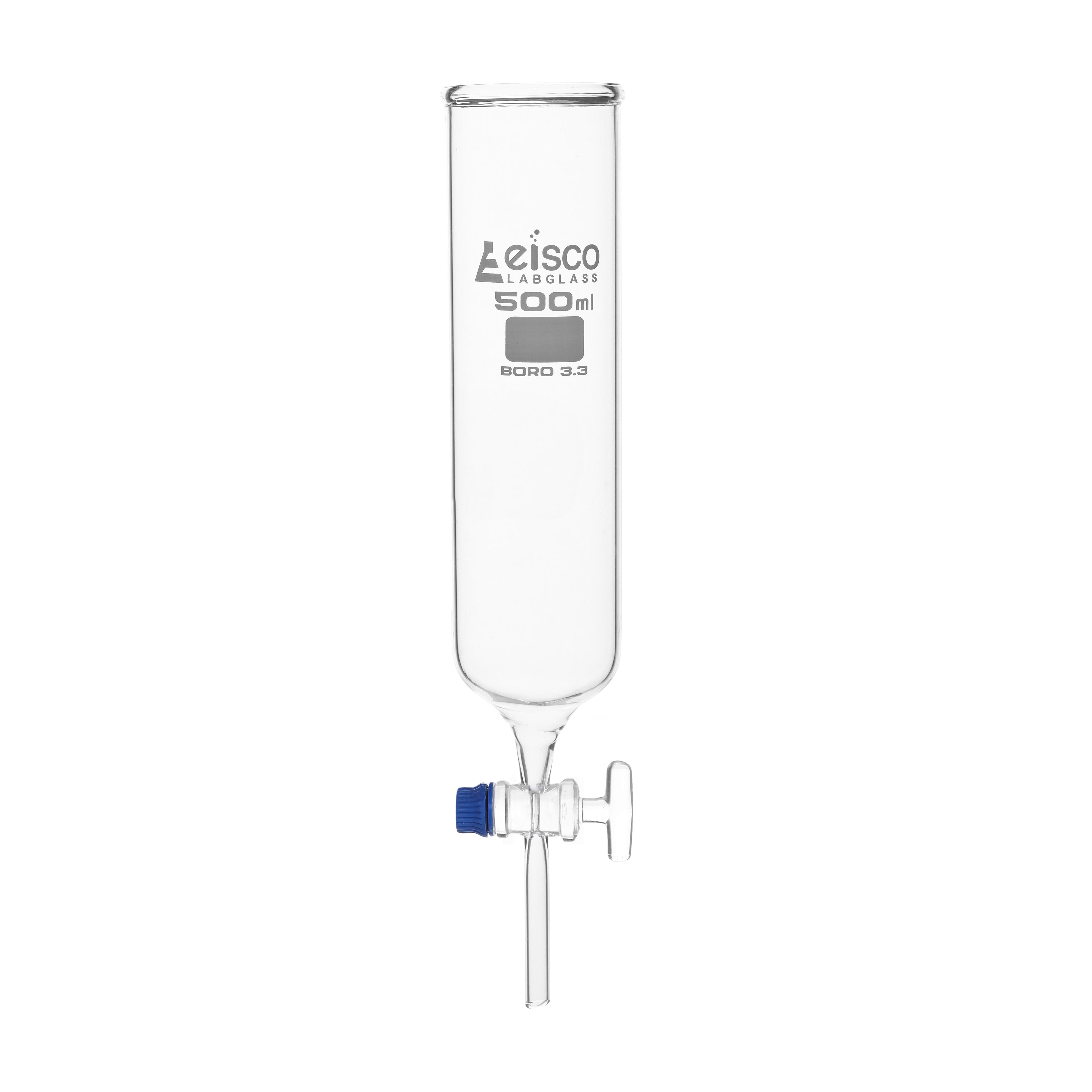 Open Top Cylindrical Dropping Funnel with Glass Key Stopcock, 500mL, Ungraduated, Borosilicate Glass