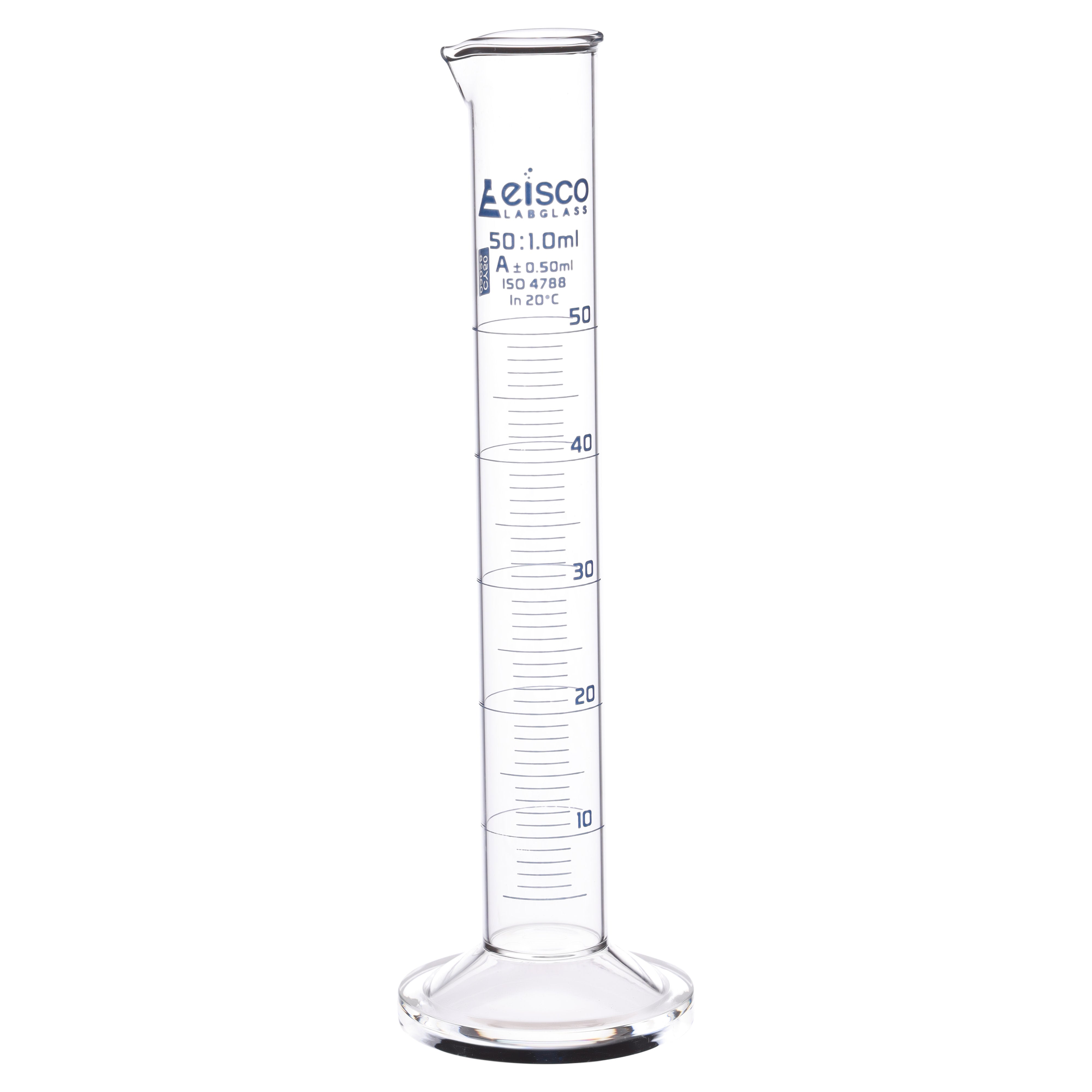 Class A Borosilicate Glass Graduated Cylinder with Round Base, Blue Graduations
